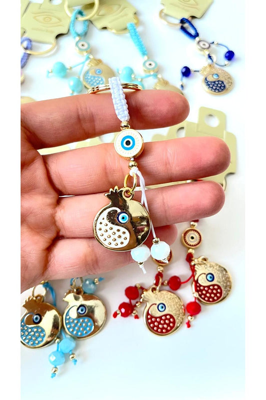 Bella Gold-Plated Animal Charm Keychain - White Pomegranate Design