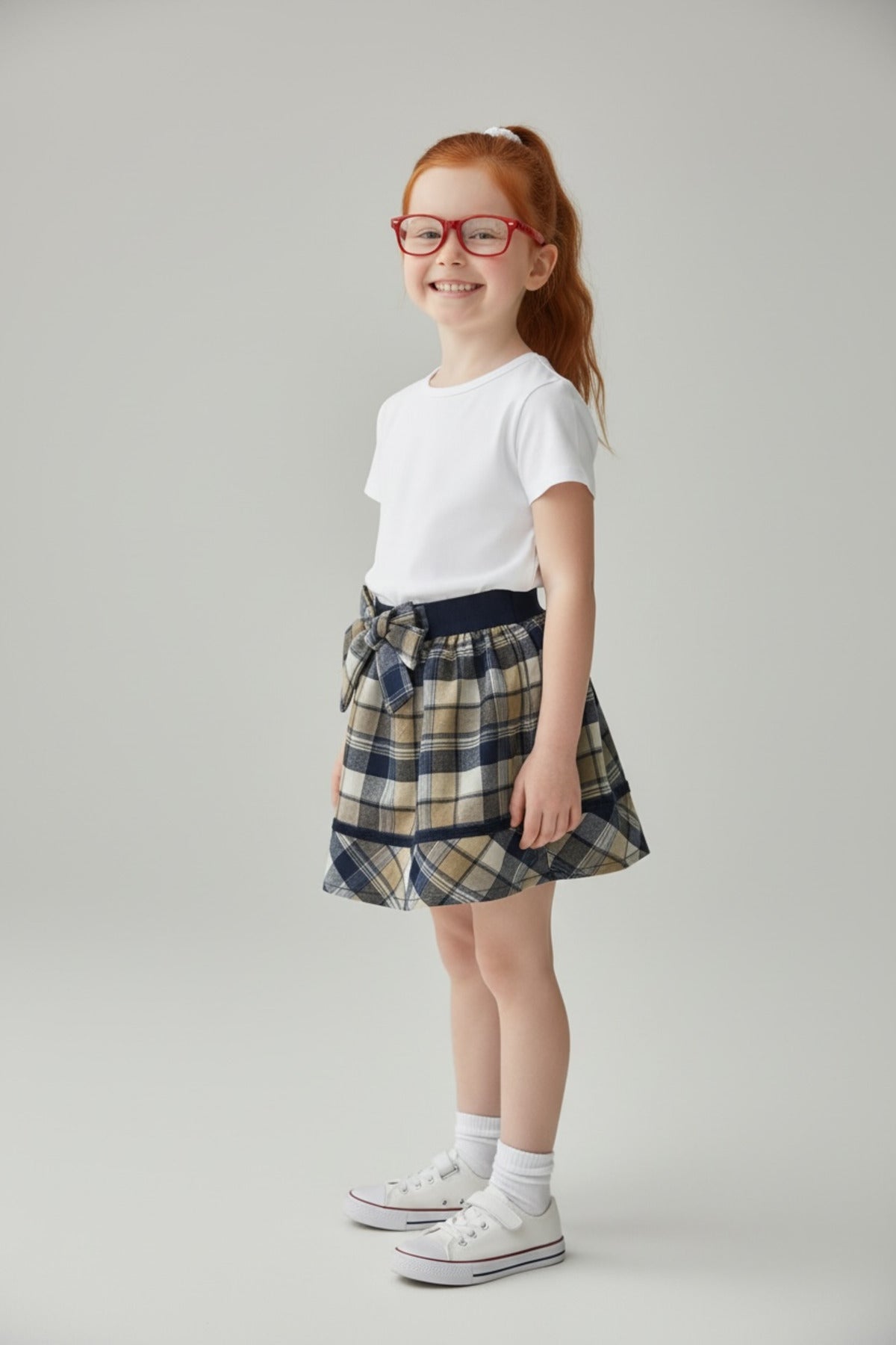 Alida Girls' Plaid Skirt - Navy Beige White Plaid - product image 3