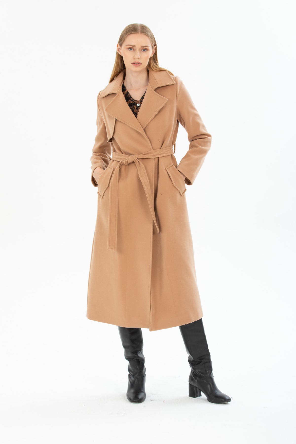 Andrea Women's Belted Coat - Camel - product image 1