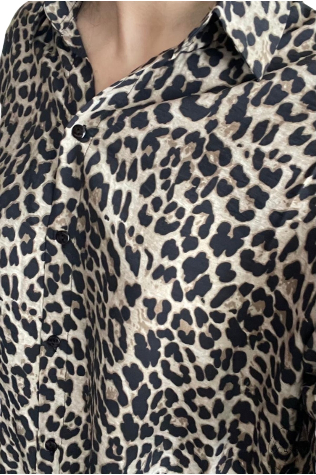 Hazel Women's Oversized Muslin Shirt Dress - Leopard Modal