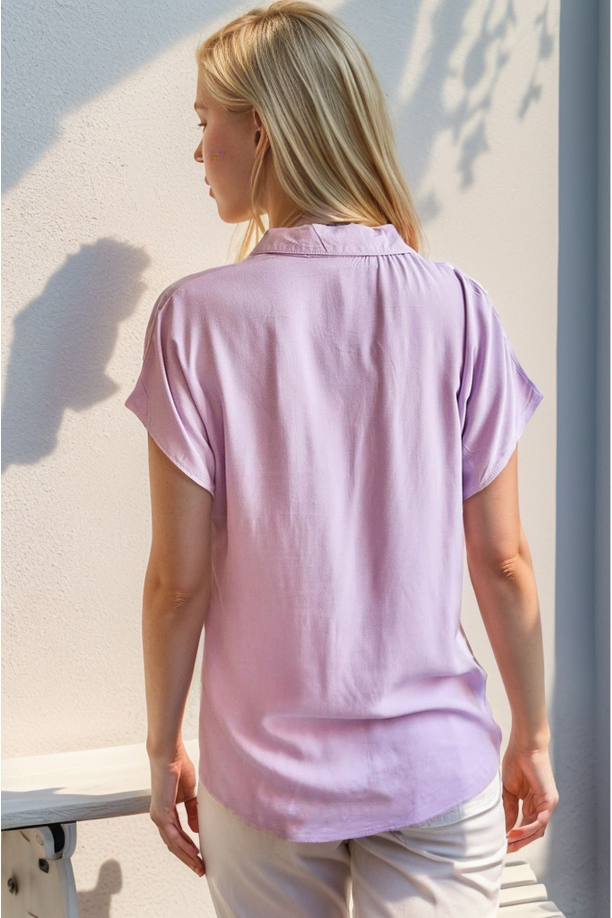 Esme Women's Viscose Short Sleeve Batwing Shirt - Lilac