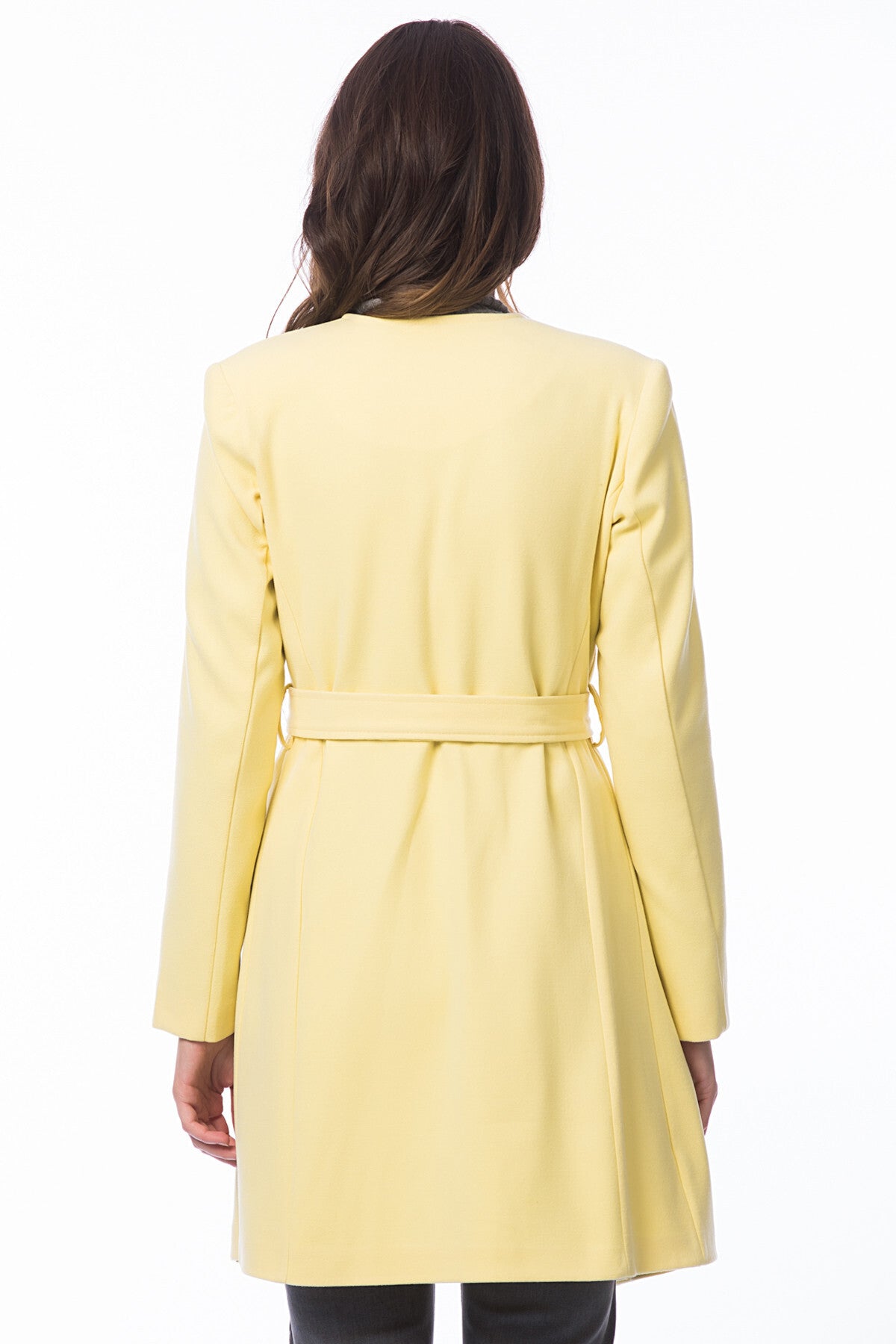 Janice Women's Belted Waterfall Collar Coat - Lemon Yellow - product image 2