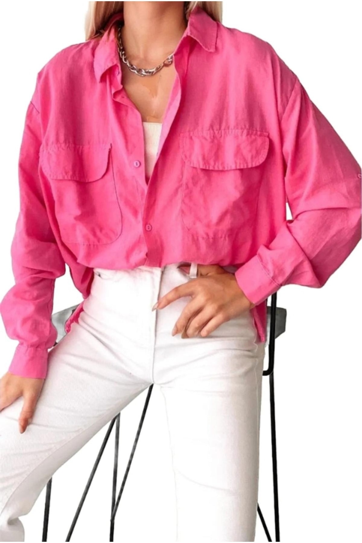 Blair Women's Cotton Relaxed Back Cutout Shirt - Pink