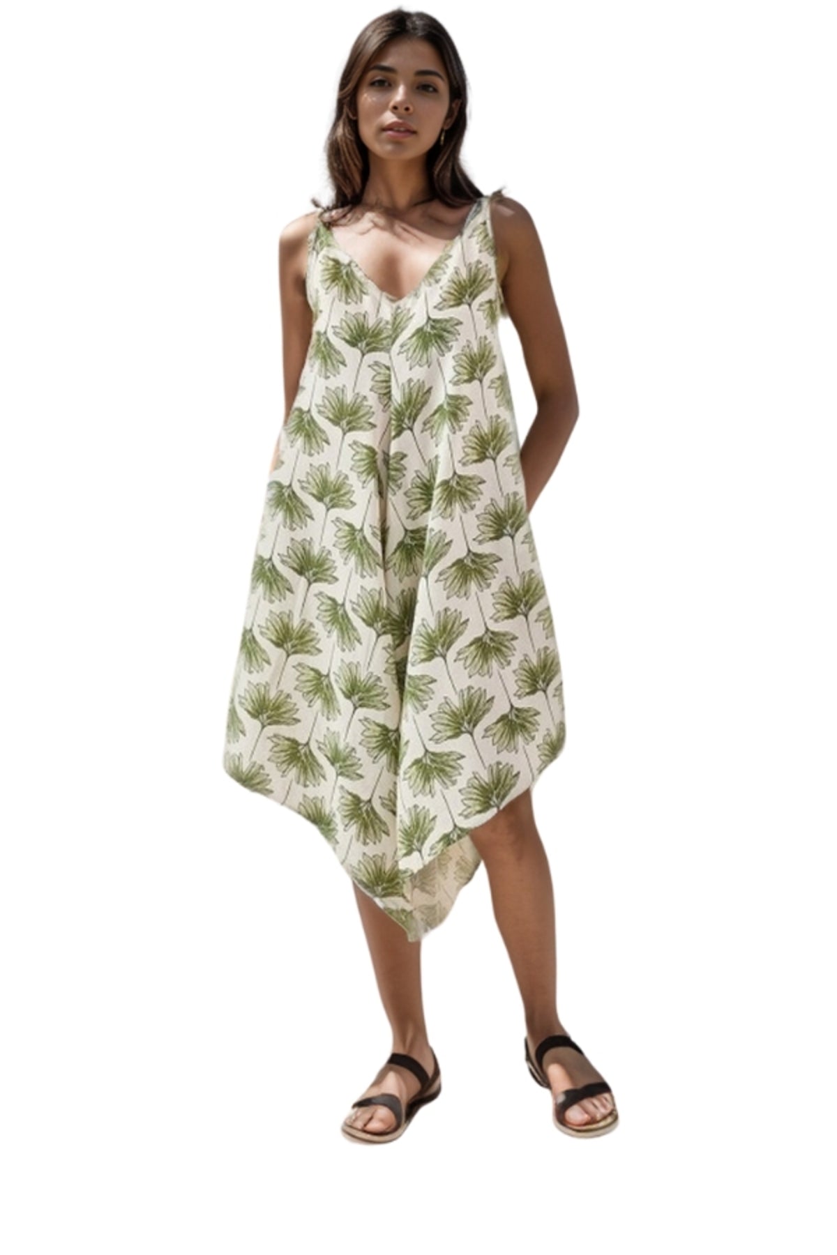 Eliza Women's Linen-Viscose Blend Relaxed Spaghetti Strap Jumpsuit - Green Ginkgo
