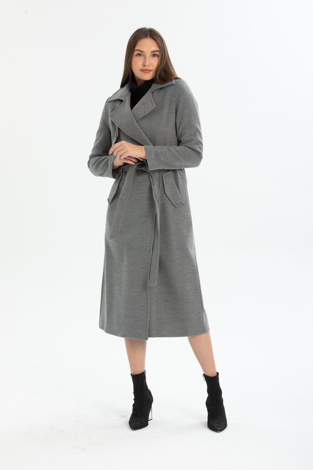 Andrea Women's Belted Coat - Gray - product image 3