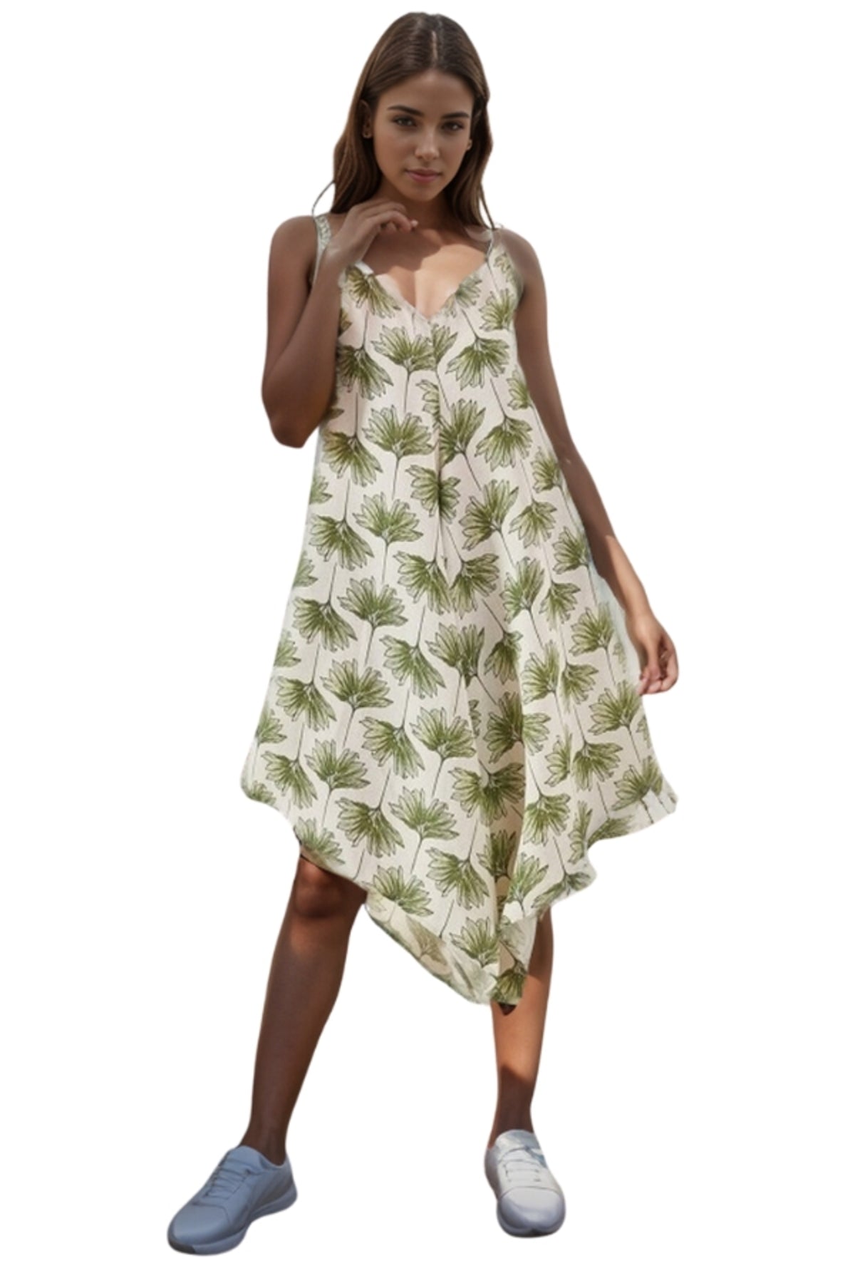 Eliza Women's Linen-Viscose Blend Relaxed Spaghetti Strap Jumpsuit - Green Ginkgo