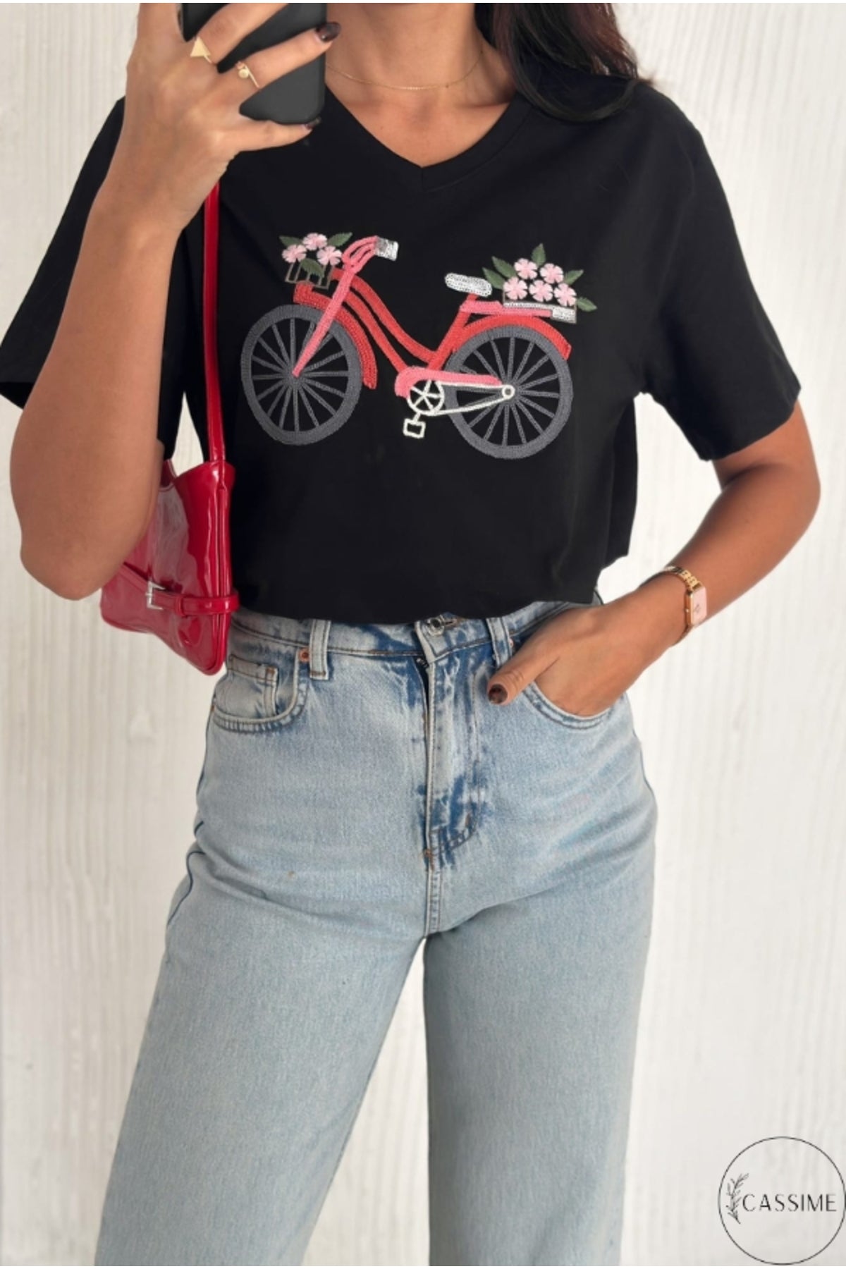 Nora Women's Cotton Plus Size Graphic T-Shirt - Black Bicycle Print