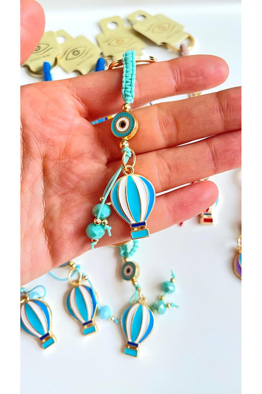 Brianna Gold-Plated Evil Eye Bead Keychain - Light Green Balloon Design