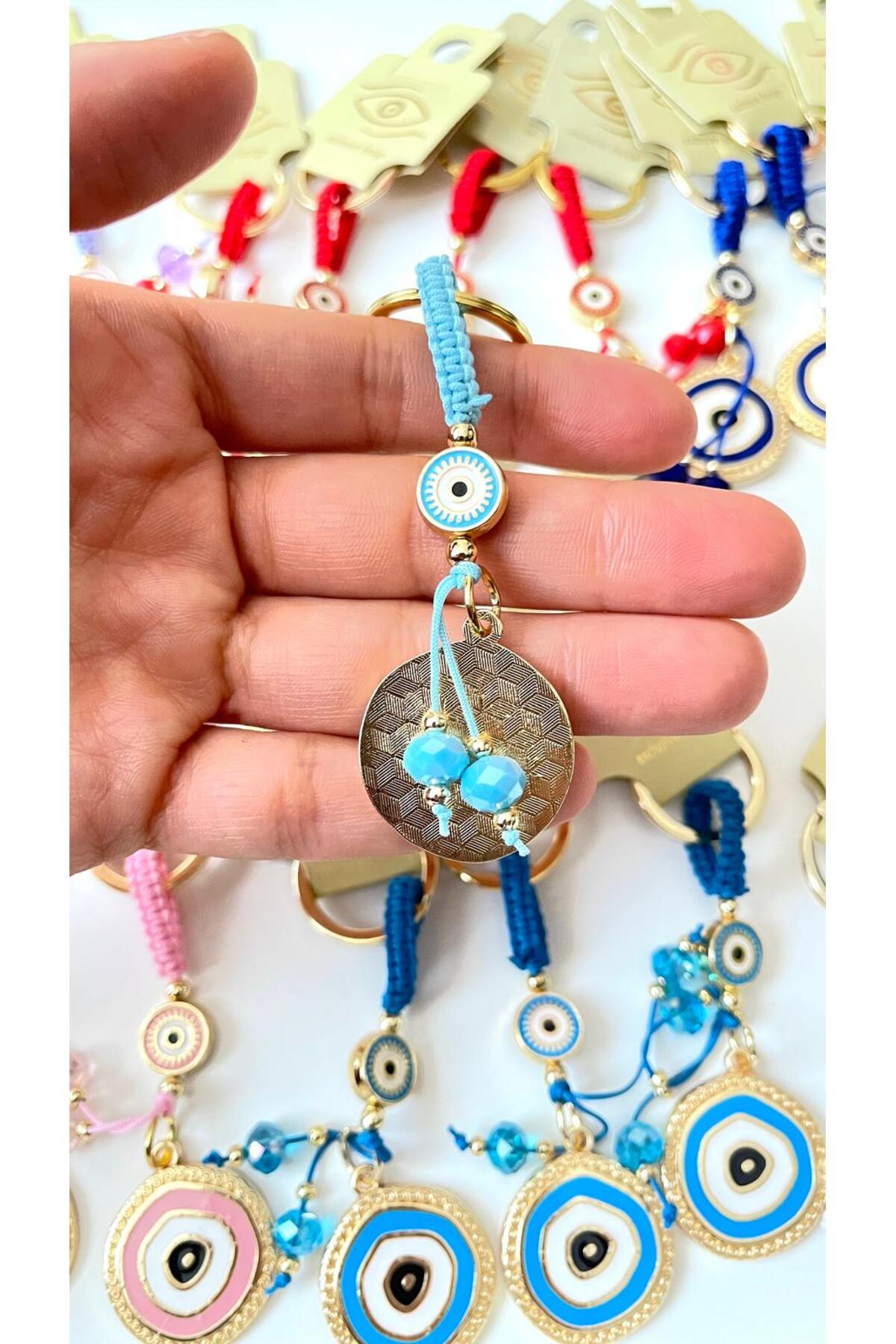 Brianna Gold-Plated Evil Eye Bead Keychain - Baby Blue Evil Eye Design 2