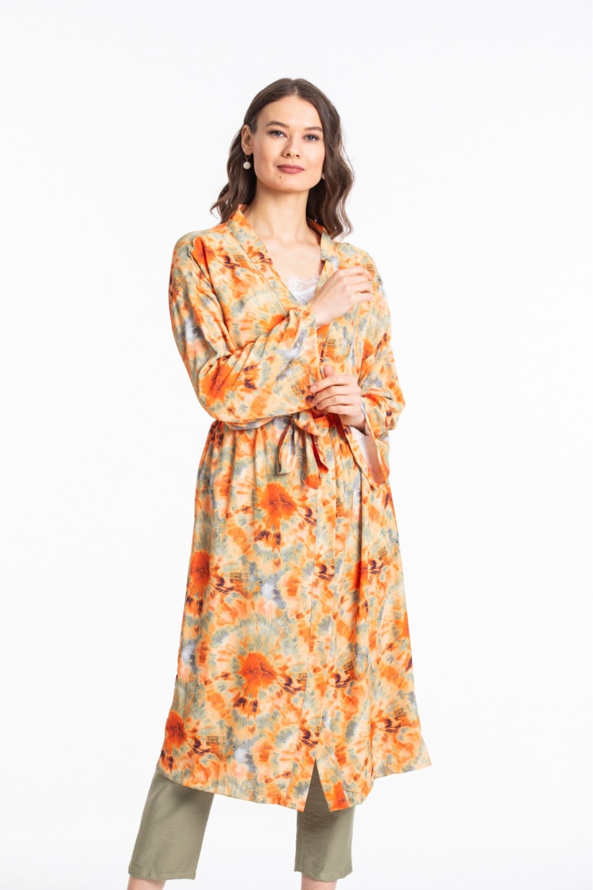 Adele Women's Kimono - Orange Green Multicolor Print - product image 3