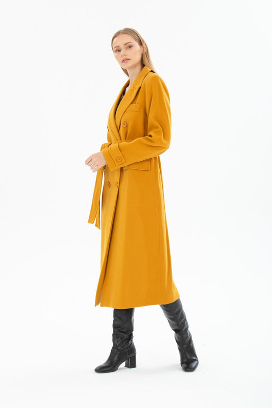Belinda Women's Belted Notched Collar Coat - Mustard - product image 1