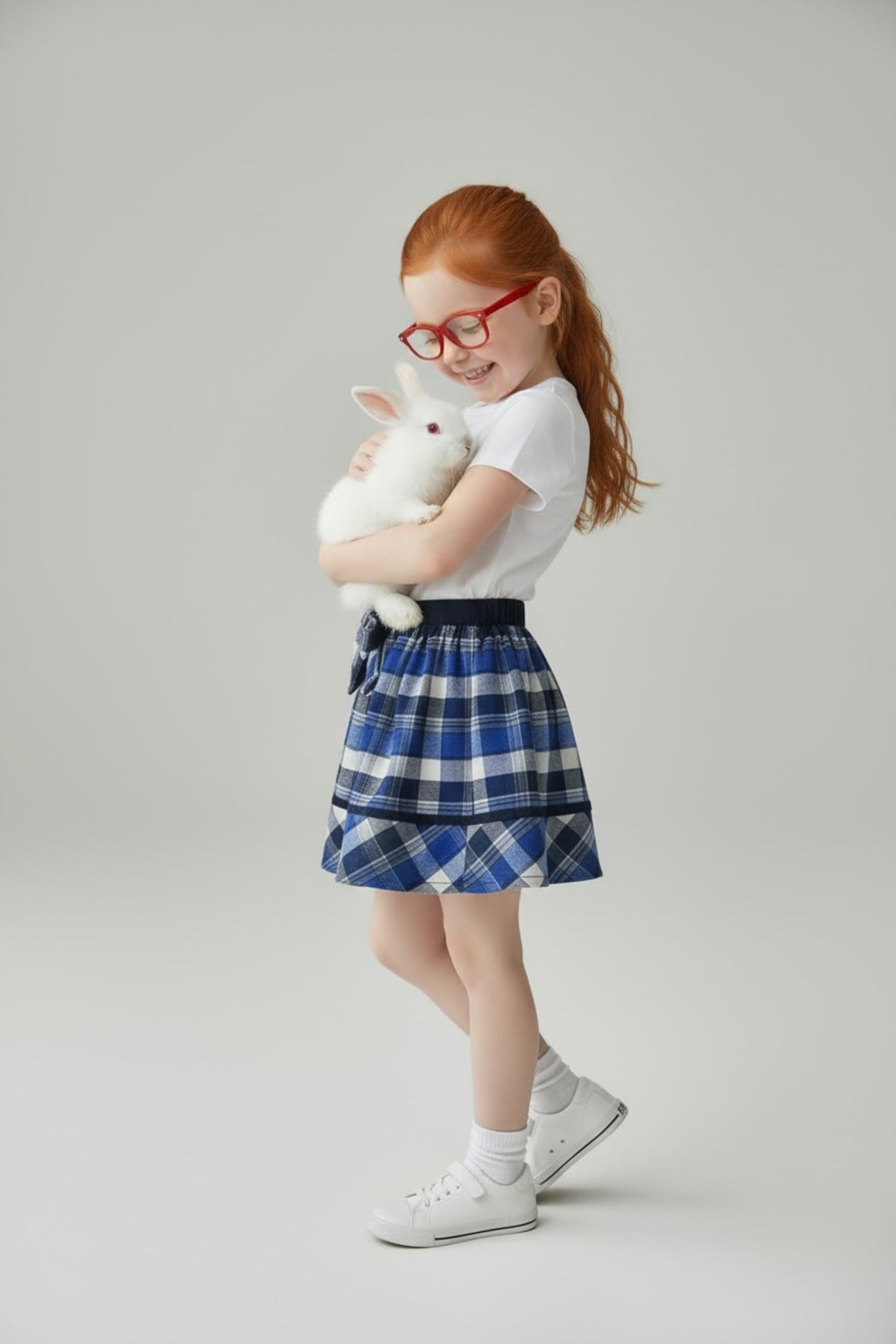 Alida Girls' Plaid Skirt - Navy Royal Blue White Plaid - product image 3