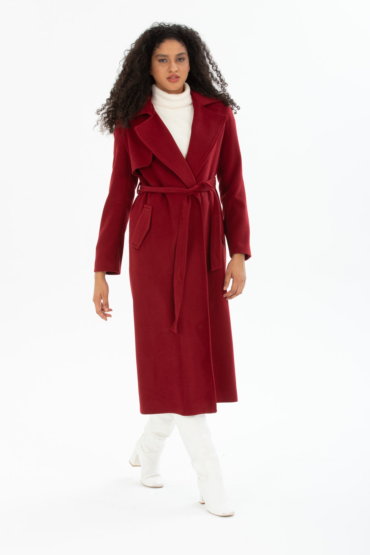 Andrea Women's Belted Coat - Burgundy - product image 2