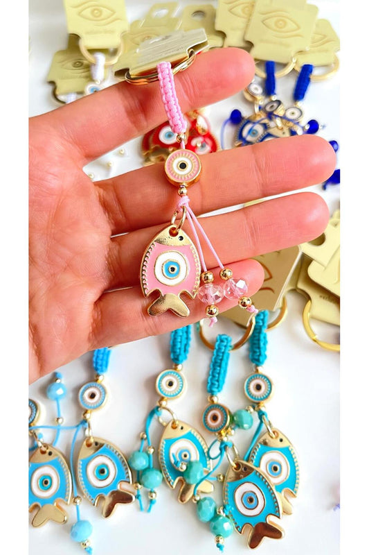 Ivy Gold-Plated Evil Eye Keychain - Pink Fish Design