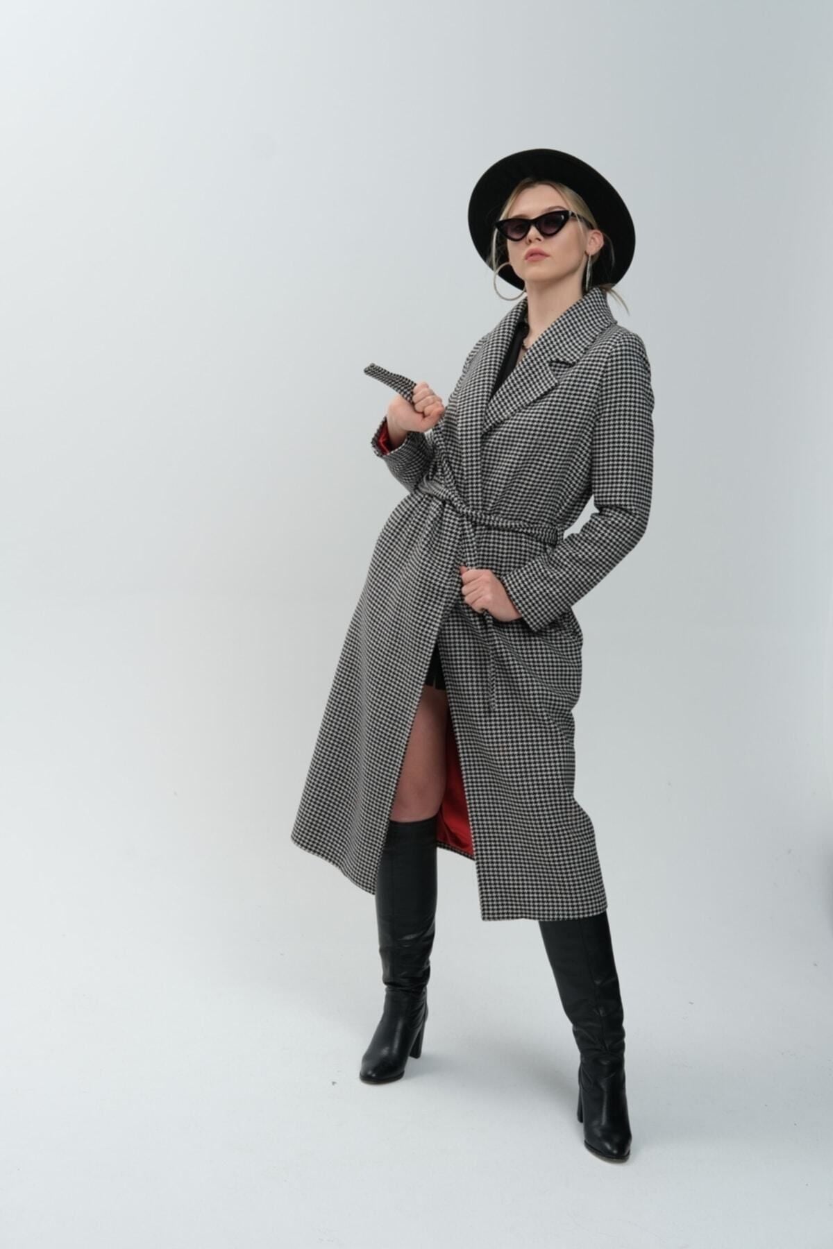 Callista Women's Long Lined Coat - Black Micro Houndstooth - product image 8