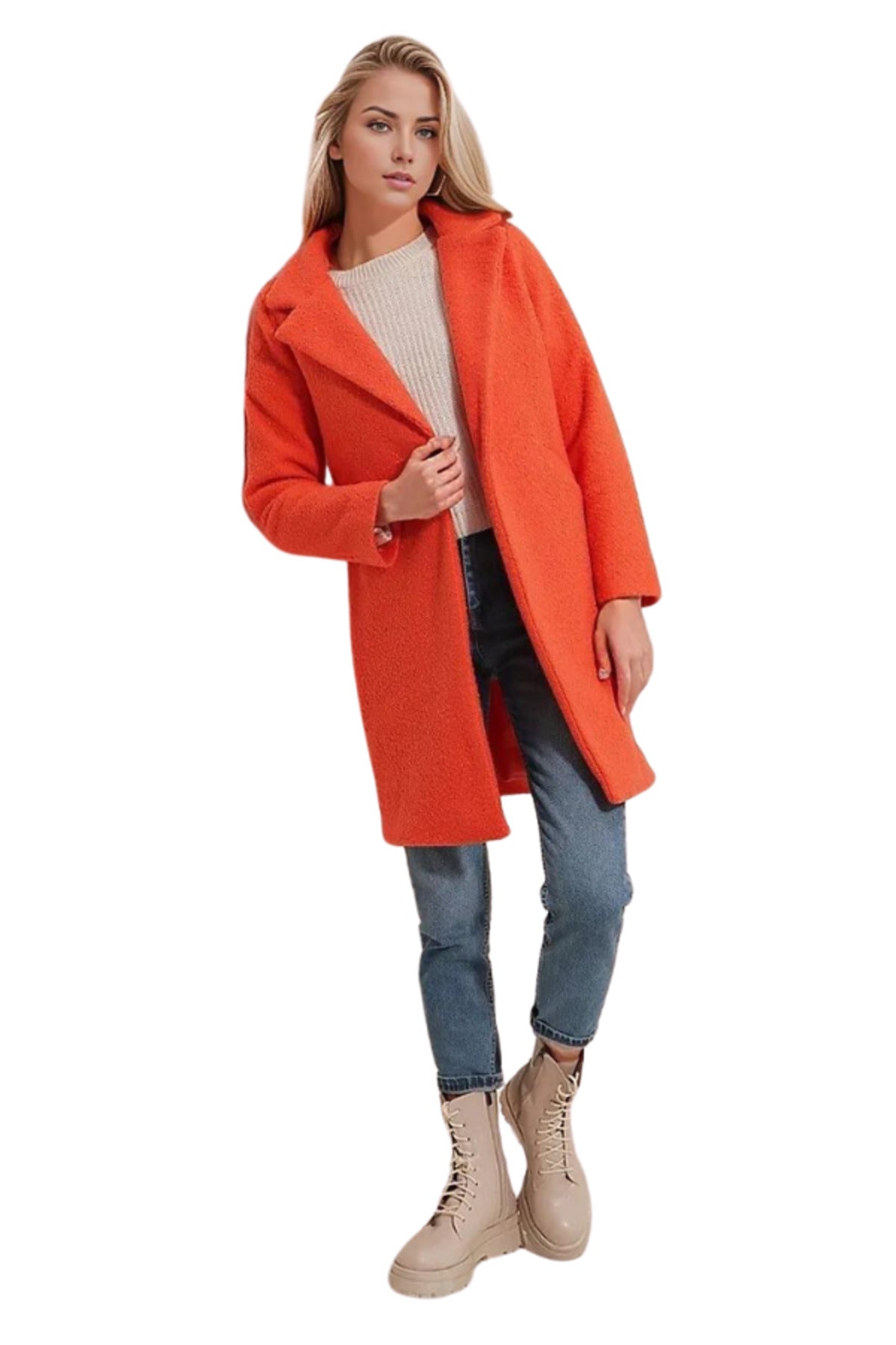 Stella Women's Oversized Teddy Trench Coat - Orange