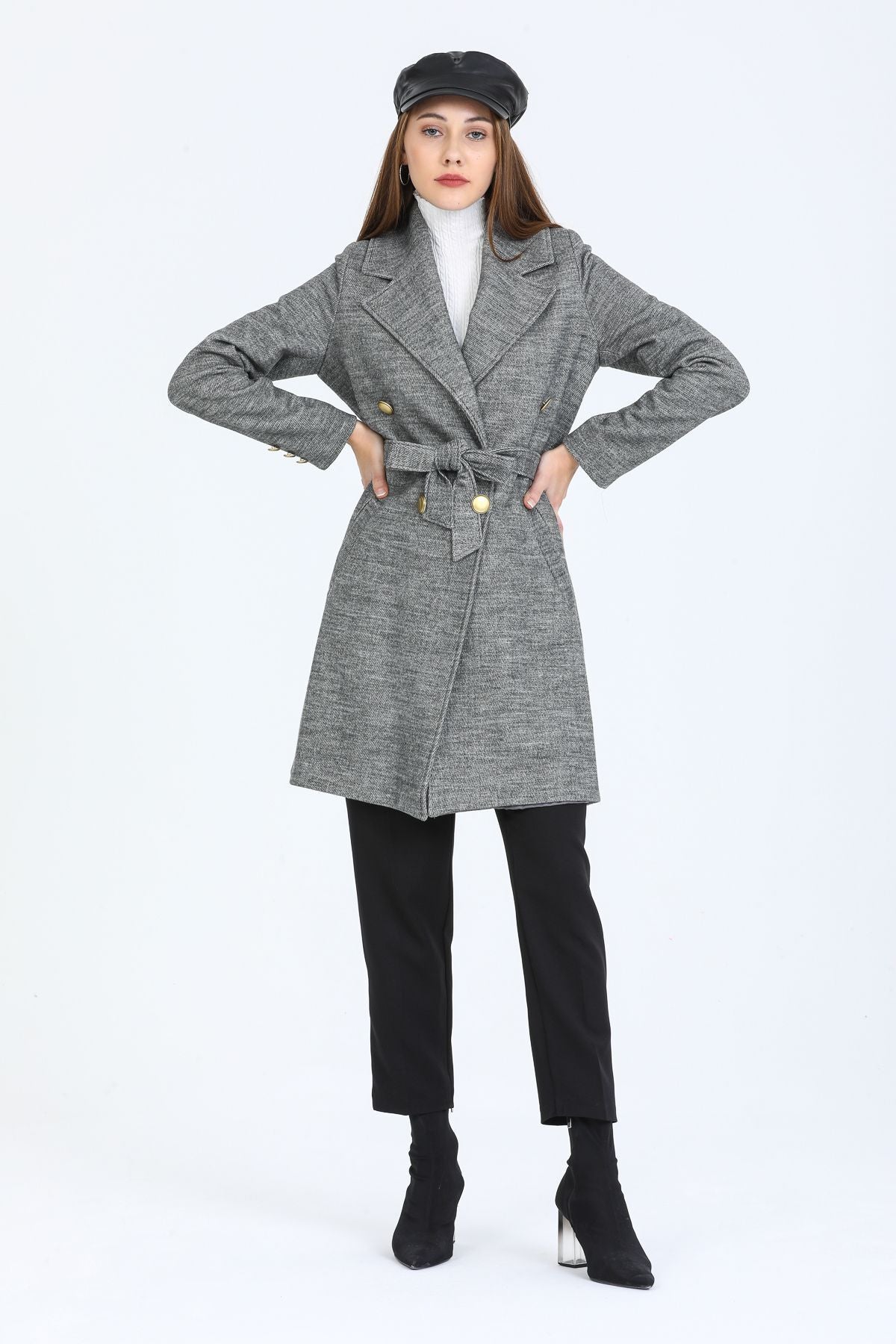 Bernice Women's Belted Notched Collar Coat - Heather Gray - product image 2