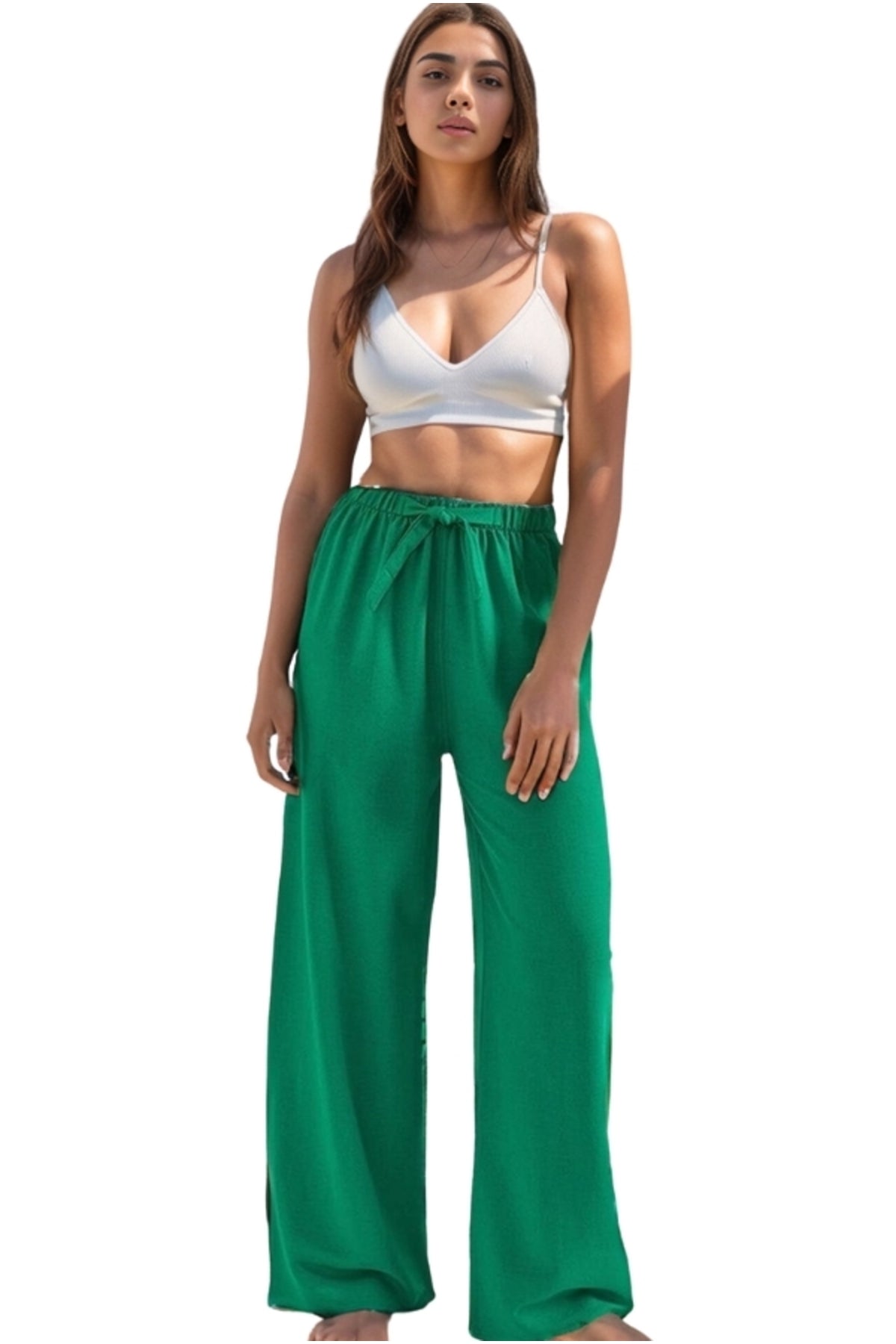Lucy Women's Linen Blend Wide Leg Palazzo Pants - Grass Green
