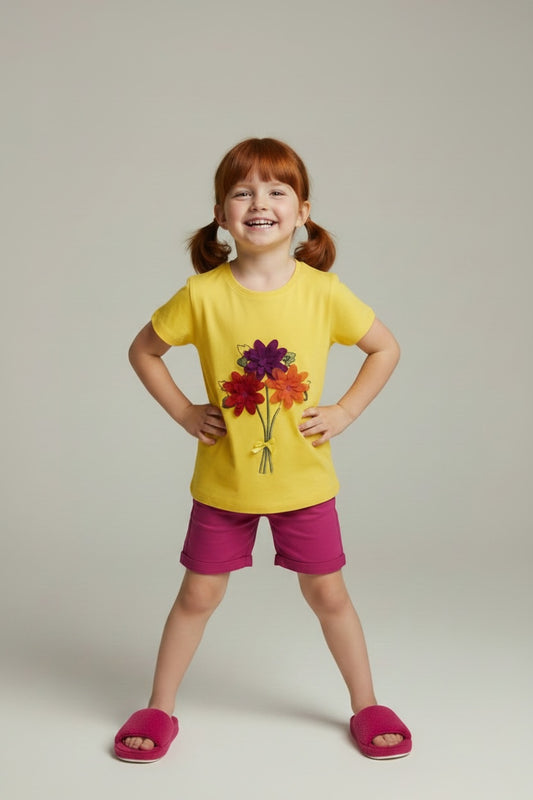 Adelia Girls' Floral T-Shirt - Yellow - product image 1
