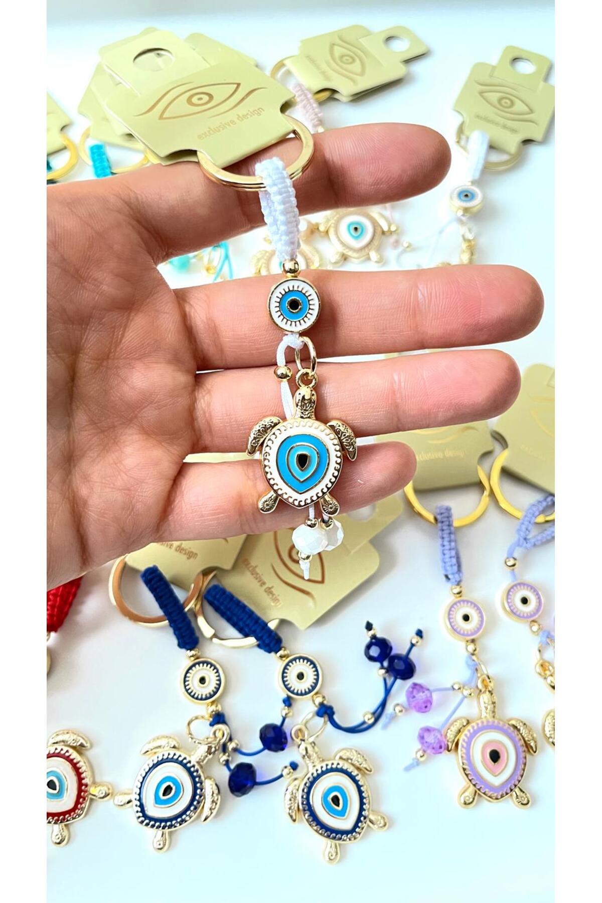 Ivy Gold-Plated Evil Eye Keychain - White Turtle Evil Eye