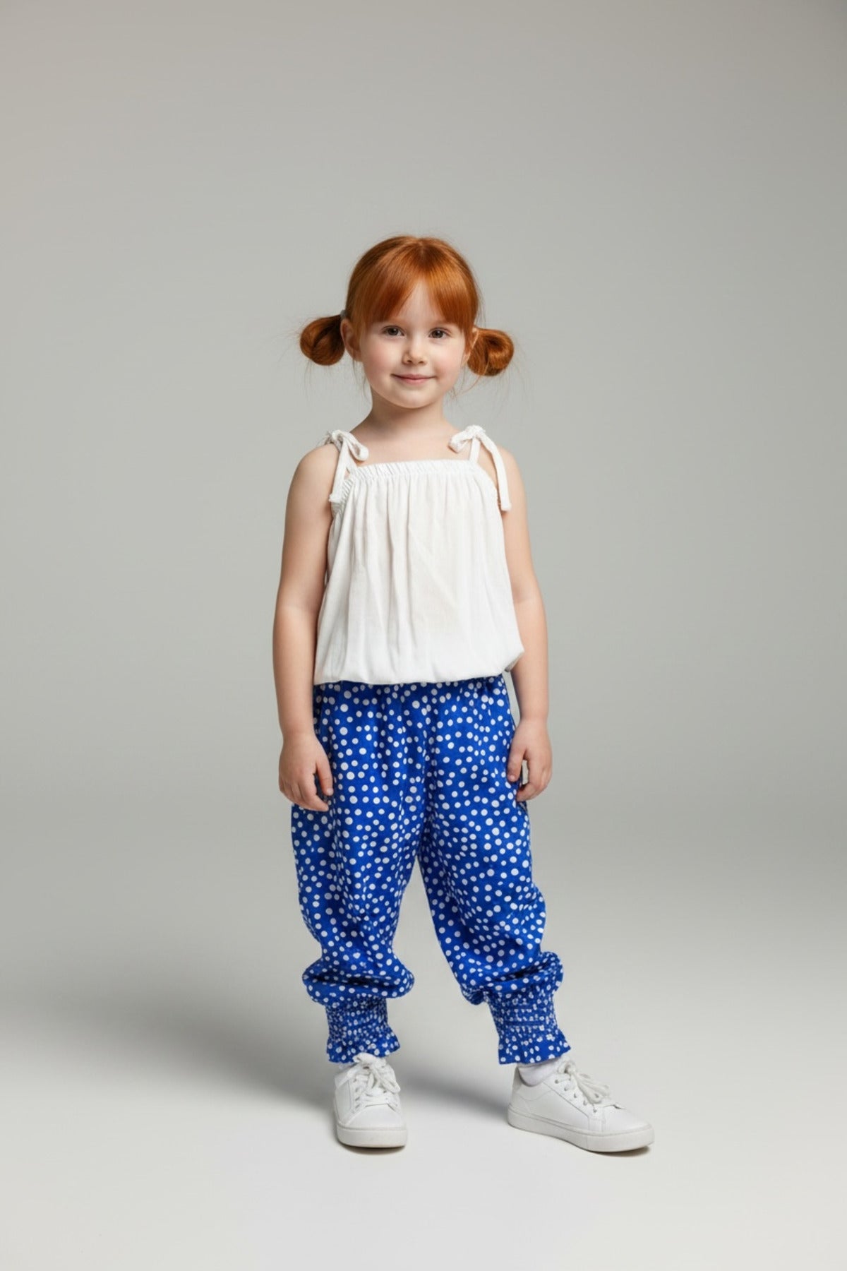 Cherie Girls' Polka Dot Strappy Jumpsuit - Royal Blue Polka Dot - product image 2