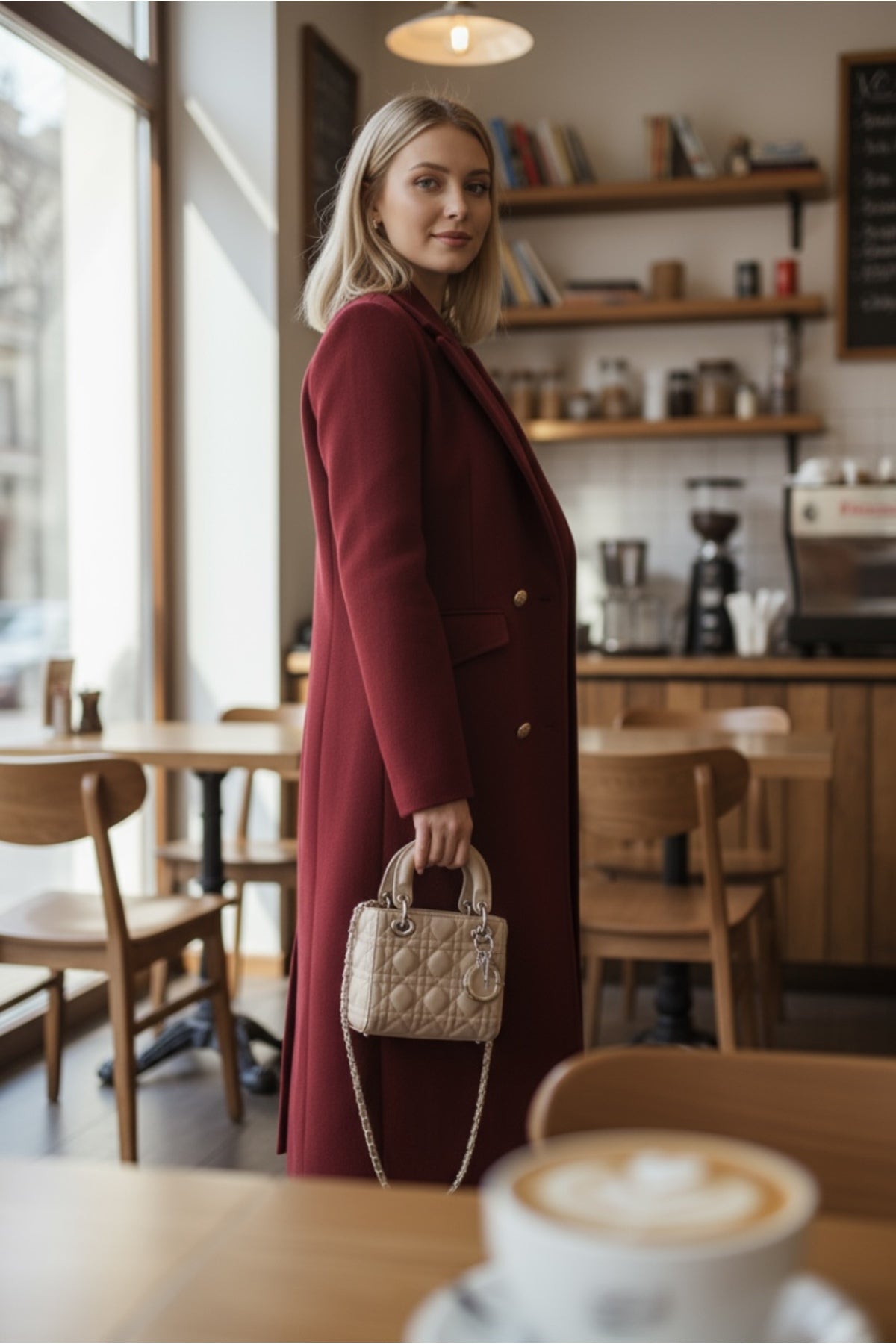 Ariadne Women's Long Button Front Coat - Burgundy - product image 2