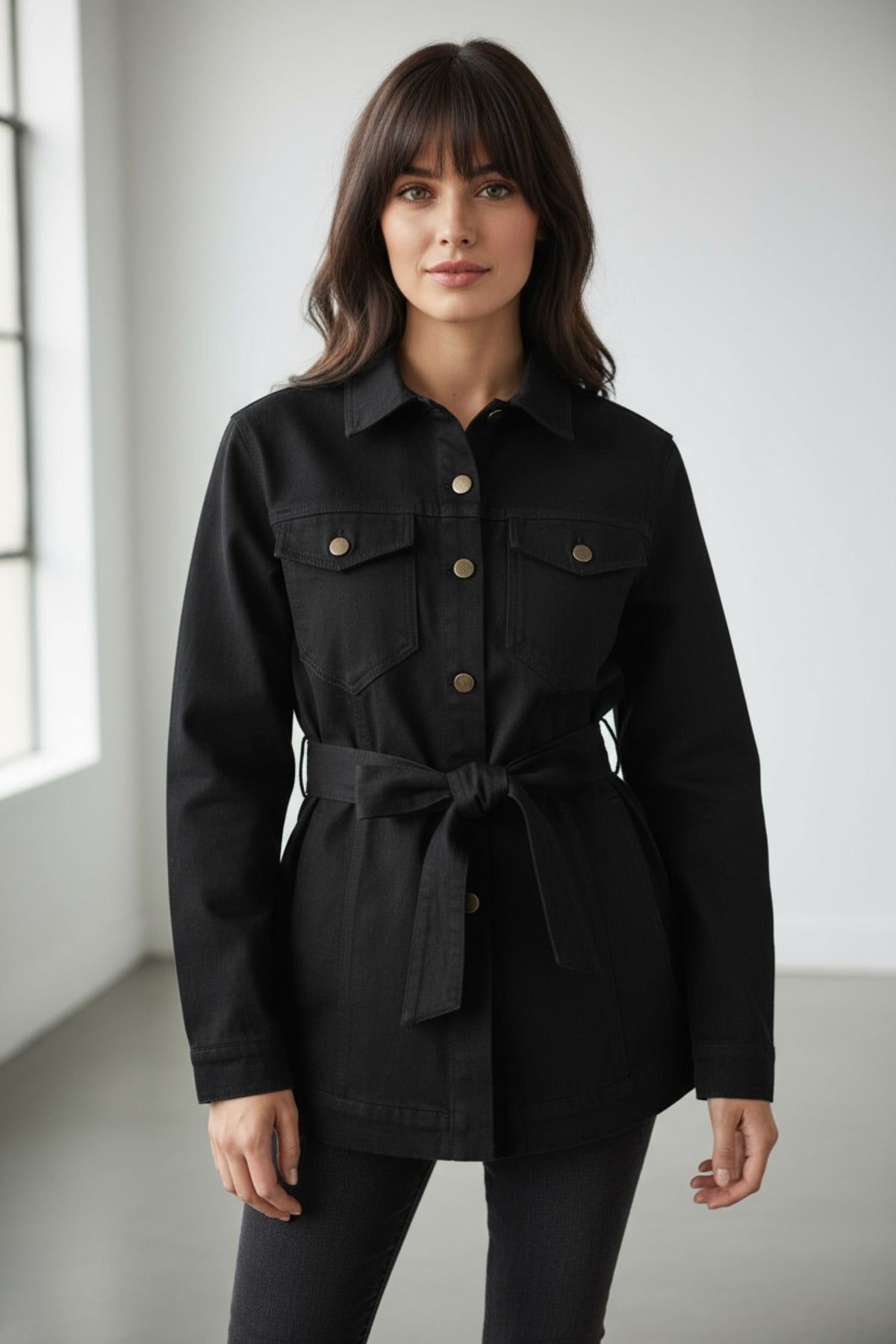 Gillian Women's Belted Gabardine Jacket - Black - product image 2