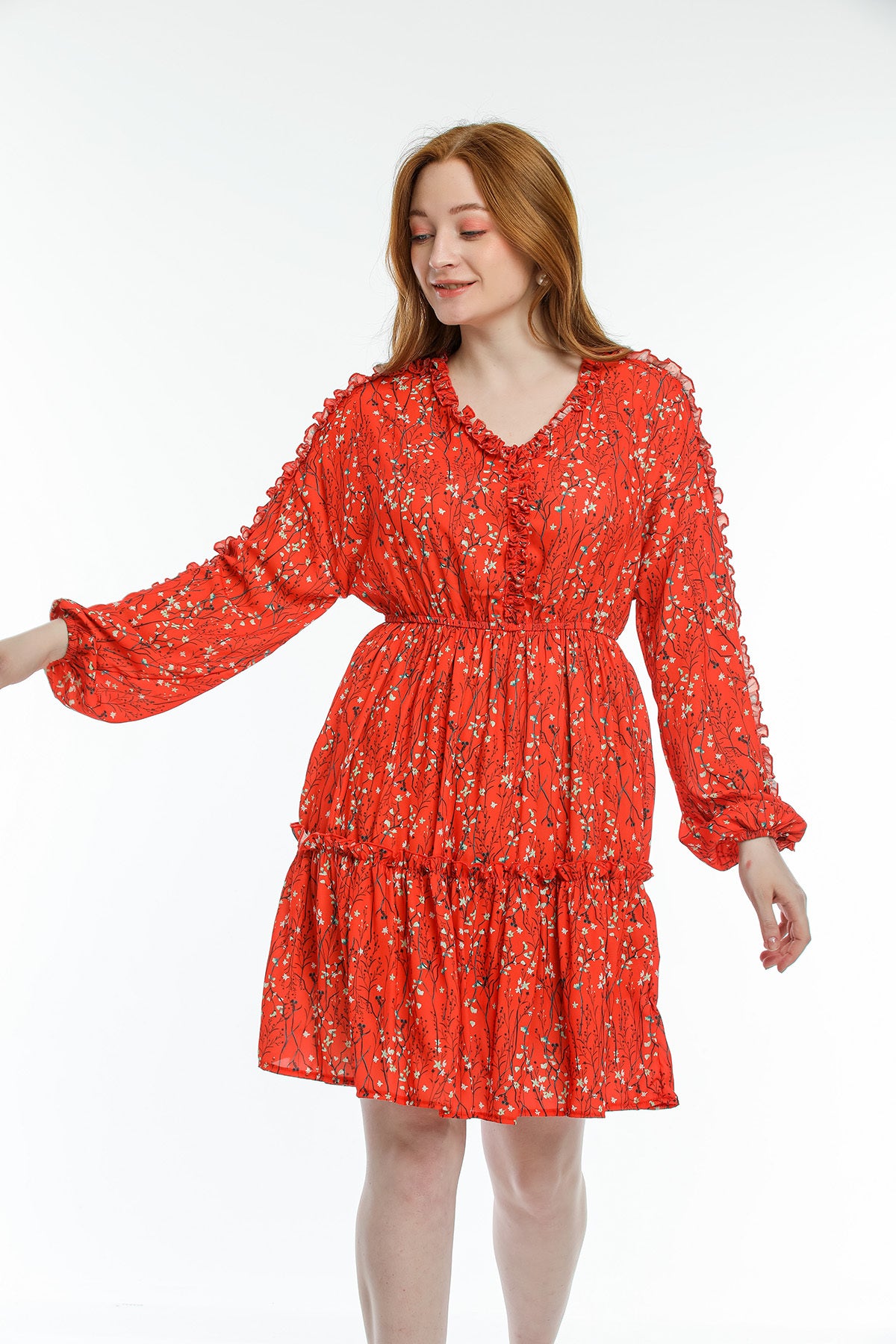 Laura Women's Floral Elastic Waist Mini Dress - Coral Floral