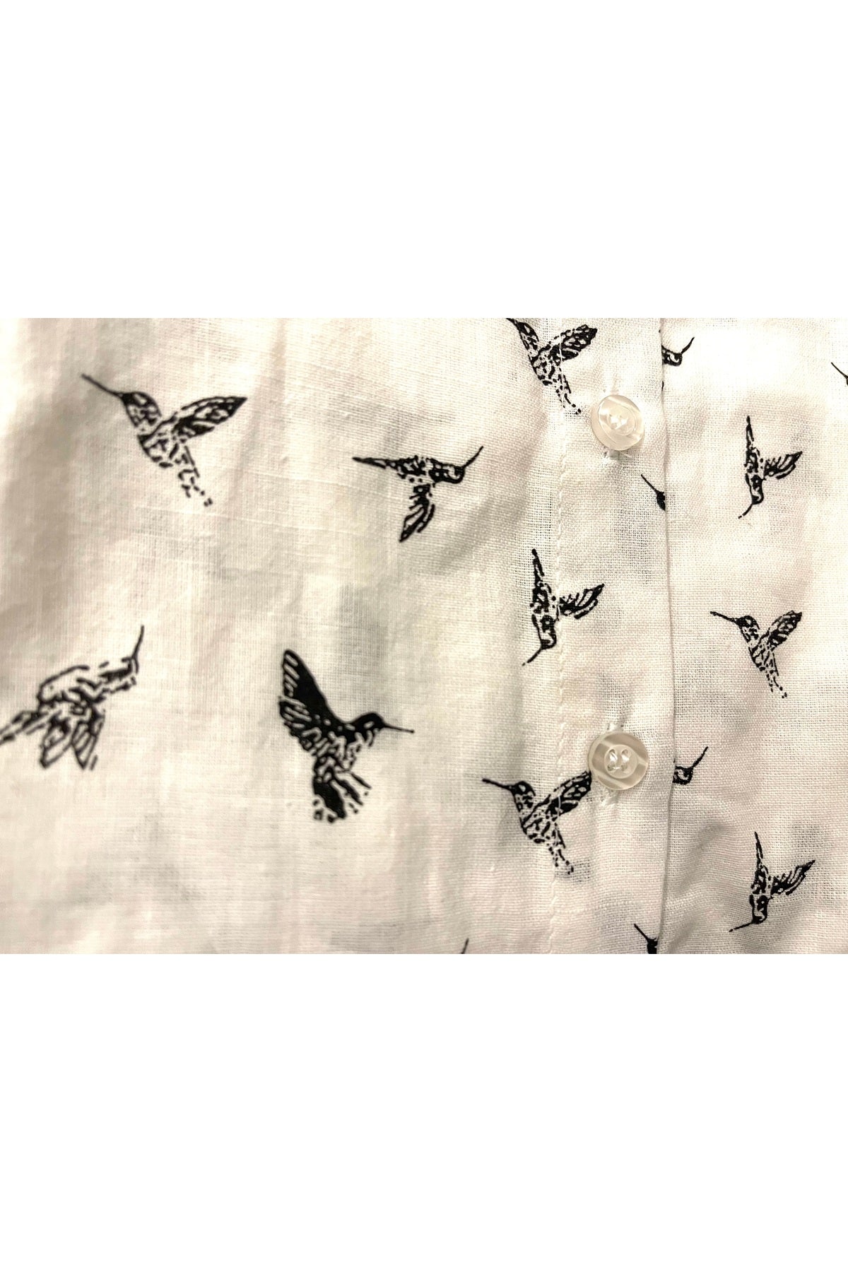 Amelia Women's Long Sleeve Button-Up Shirt - White Bird Print
