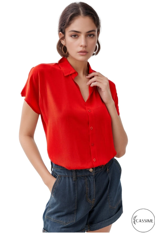 Esme Women's Short Sleeve Batwing Shirt - Solid Red