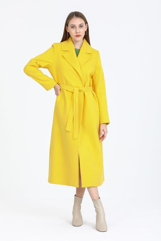 Faye Women's Belted Notched Collar Coat - Yellow - product image 1