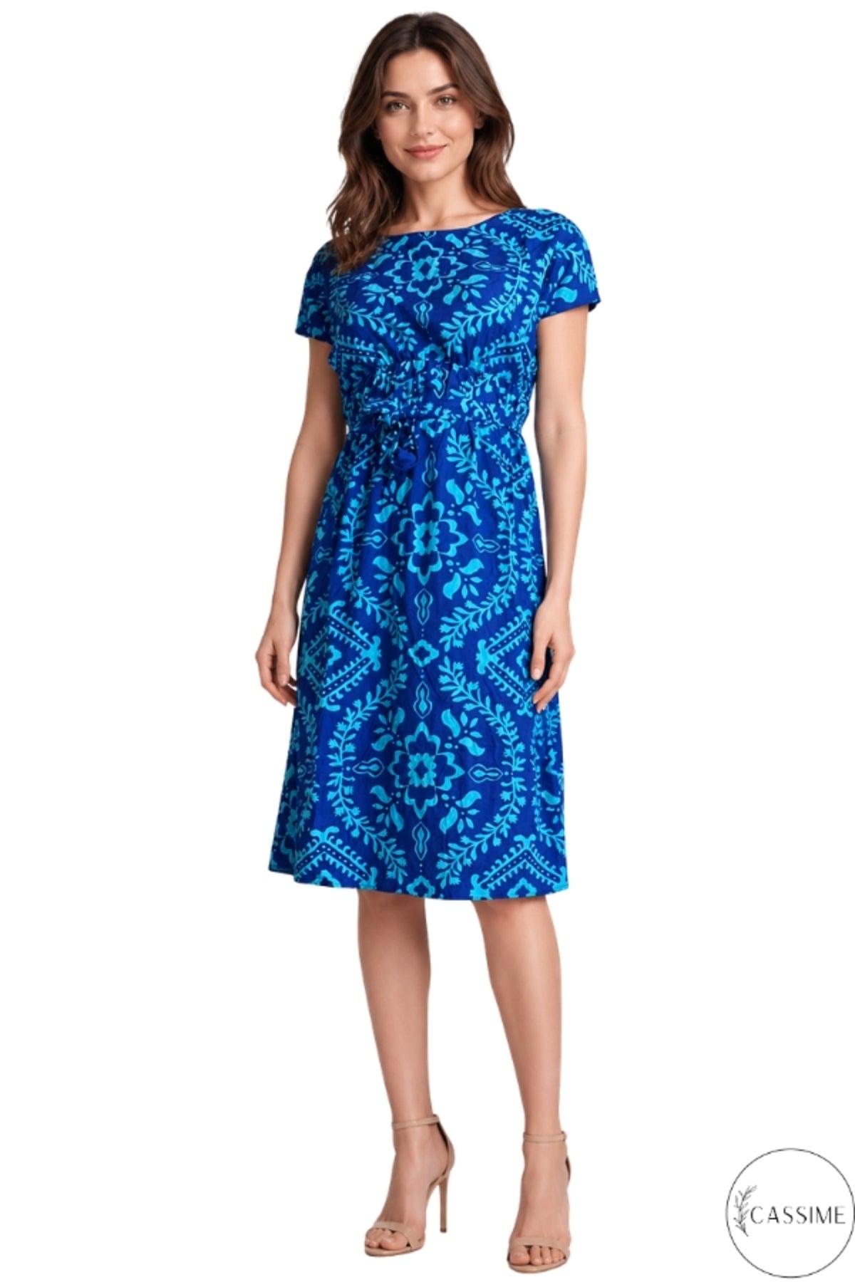 Audrey Women's Cotton Blend Belted Midi Dress - Blue