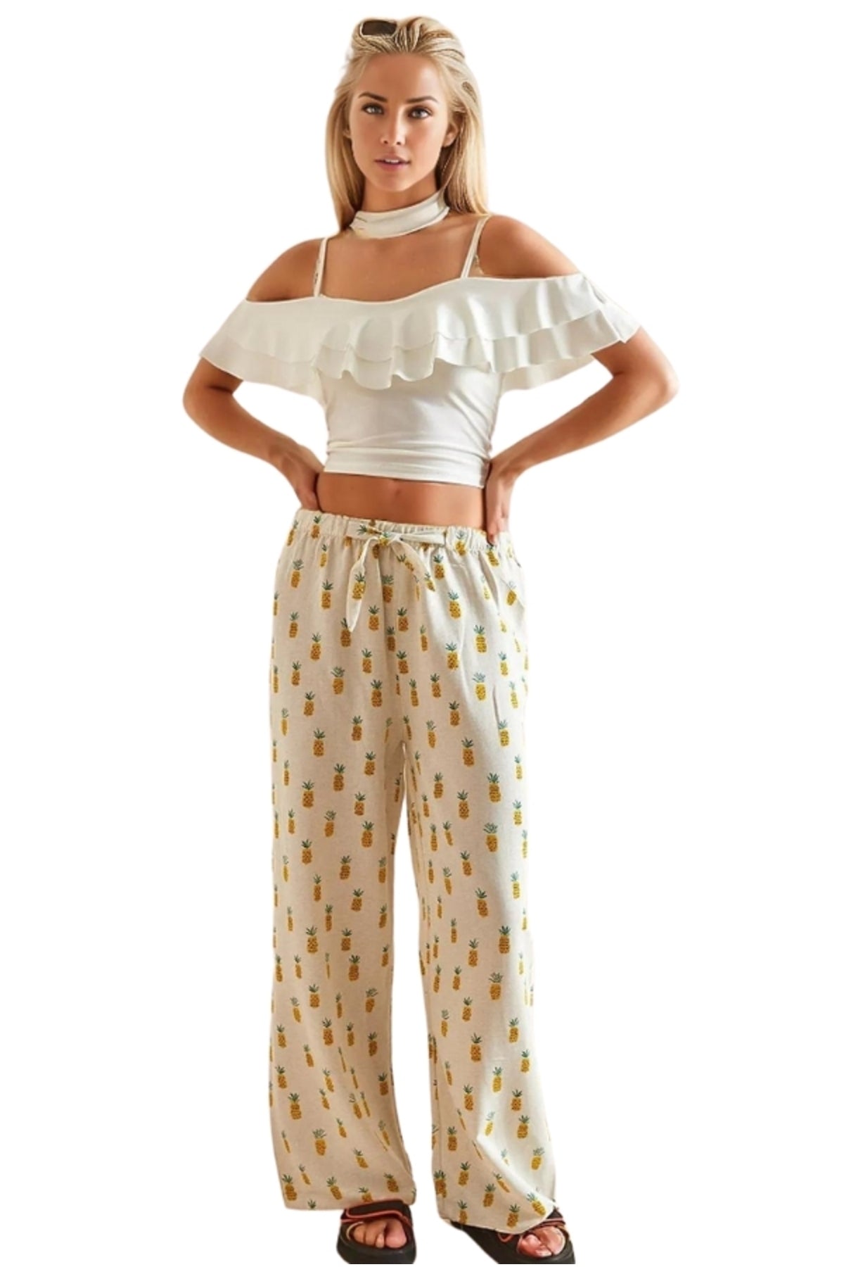 Lucy Women's Linen-Viscose Blend Wide Leg Palazzo Pants - Cream