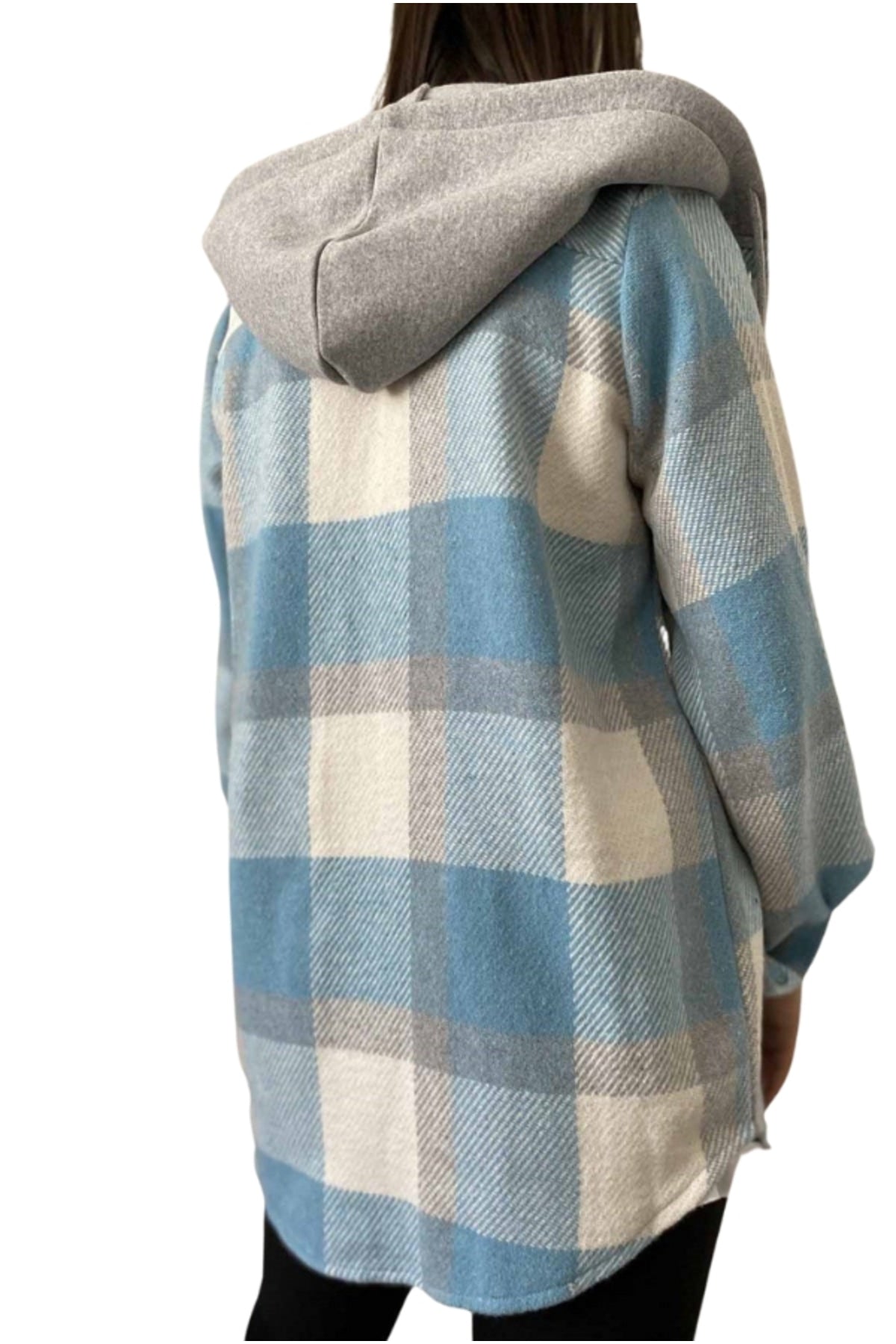 Madeline Women's Hooded Plaid Shacket - Blue