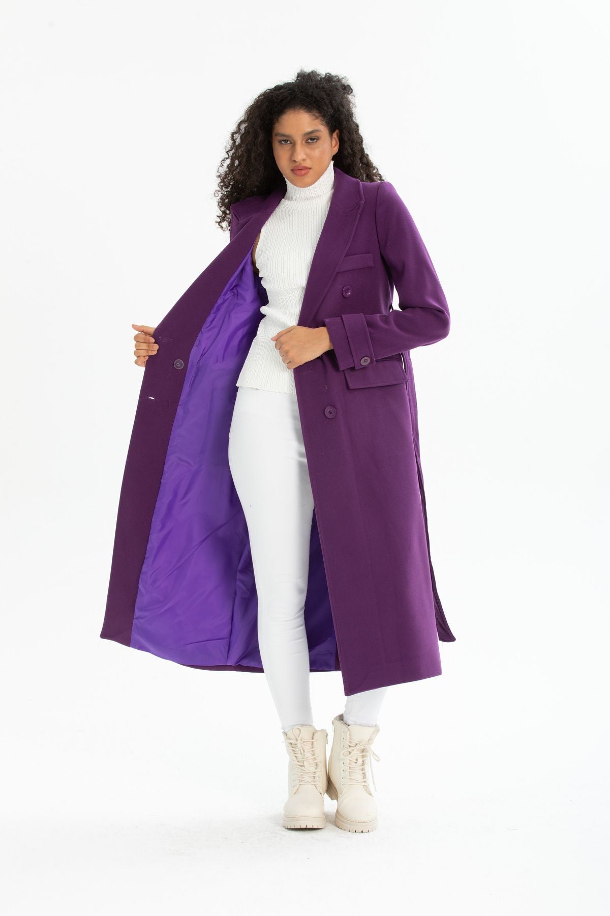 Belinda Women's Belted Notched Collar Coat - Purple - product image 4