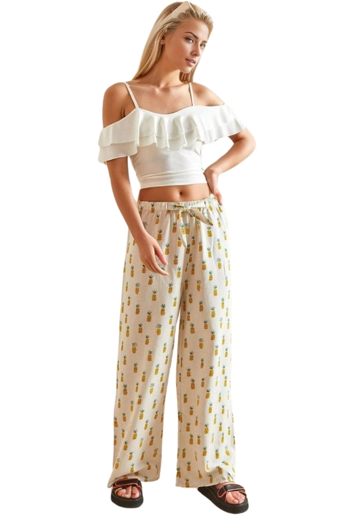 Lucy Women's Linen-Viscose Blend Wide Leg Palazzo Pants - Cream