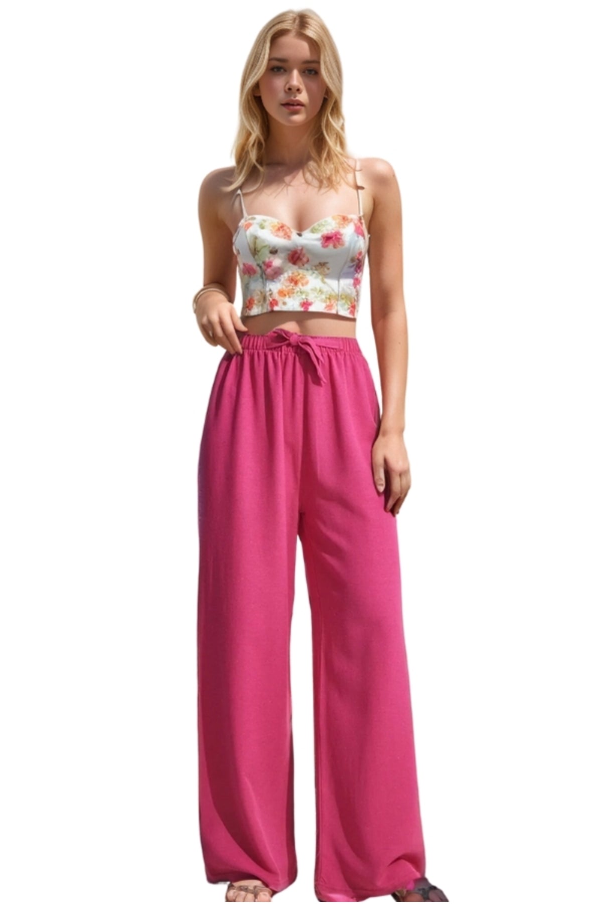 Lucy Women's Linen Blend Wide Leg Palazzo Pants - Fuchsia
