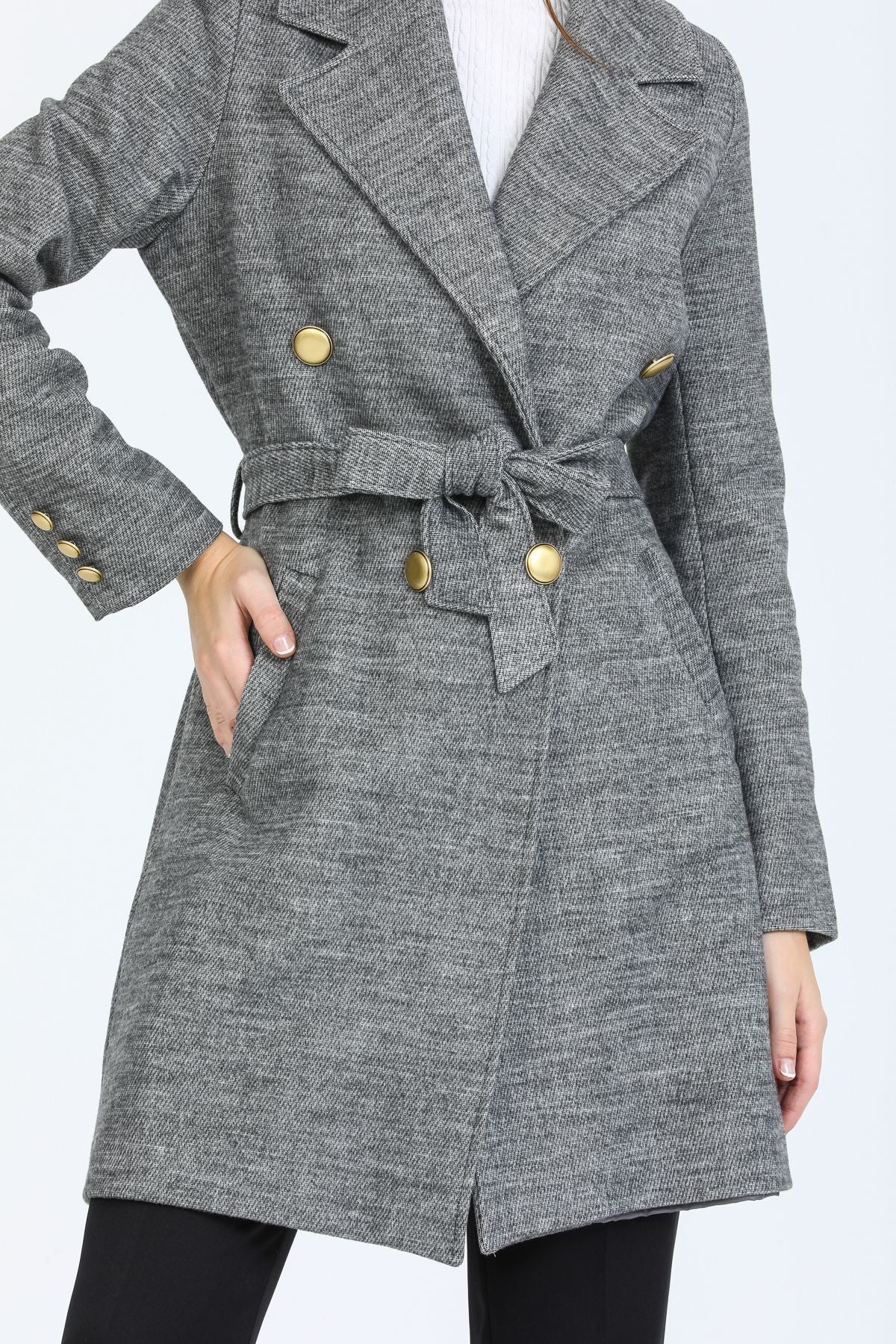Bernice Women's Belted Notched Collar Coat - Heather Gray - product image 4