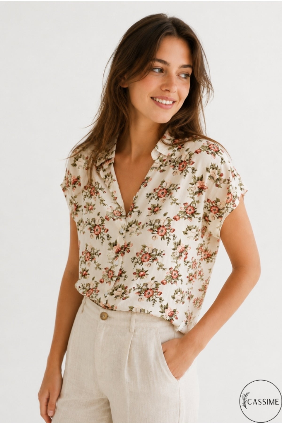 Charlotte Women's Short Sleeve Batwing Shirt - Orange Mini Floral