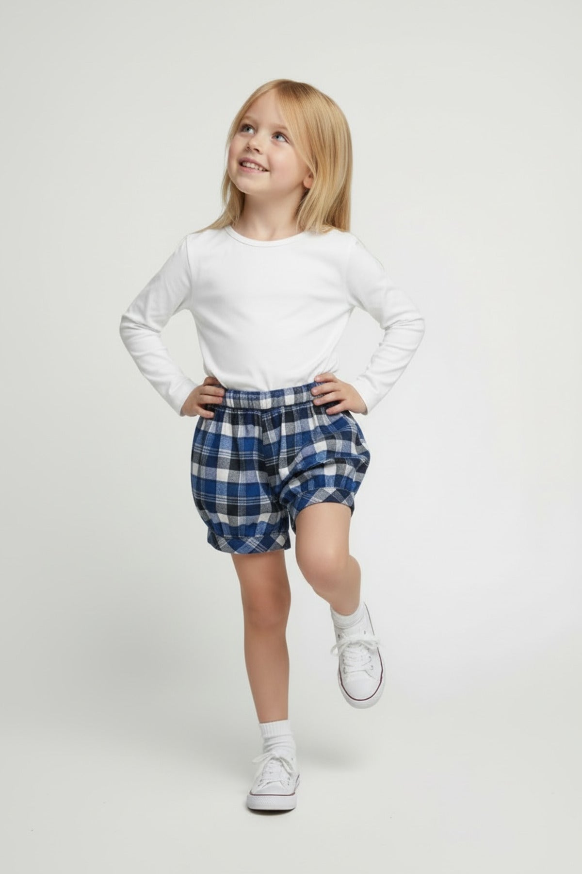 Alyssa Girls' Plaid Shorts - Navy White Royal Blue - product image 3
