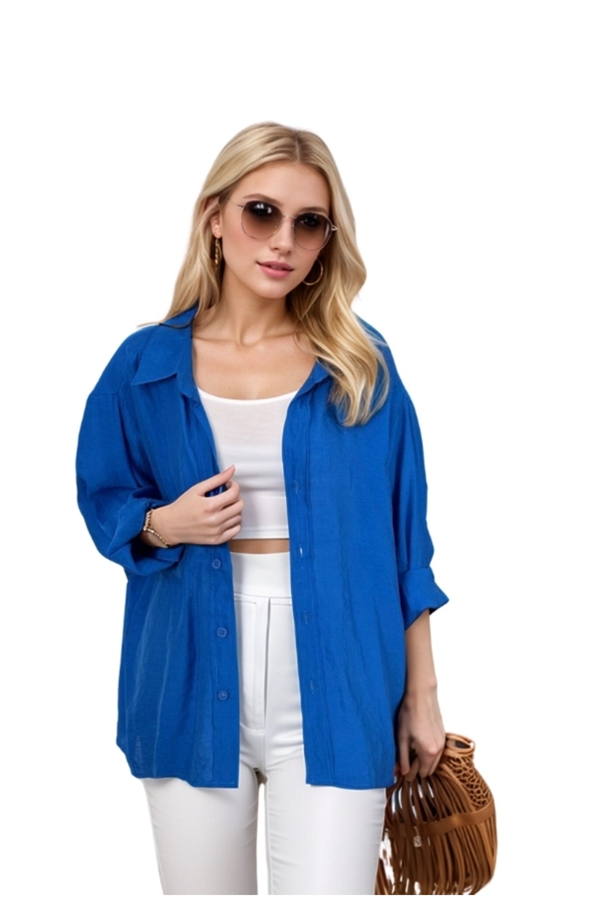 Georgia Women's Oversized Long Sleeve Shirt - Royal Blue