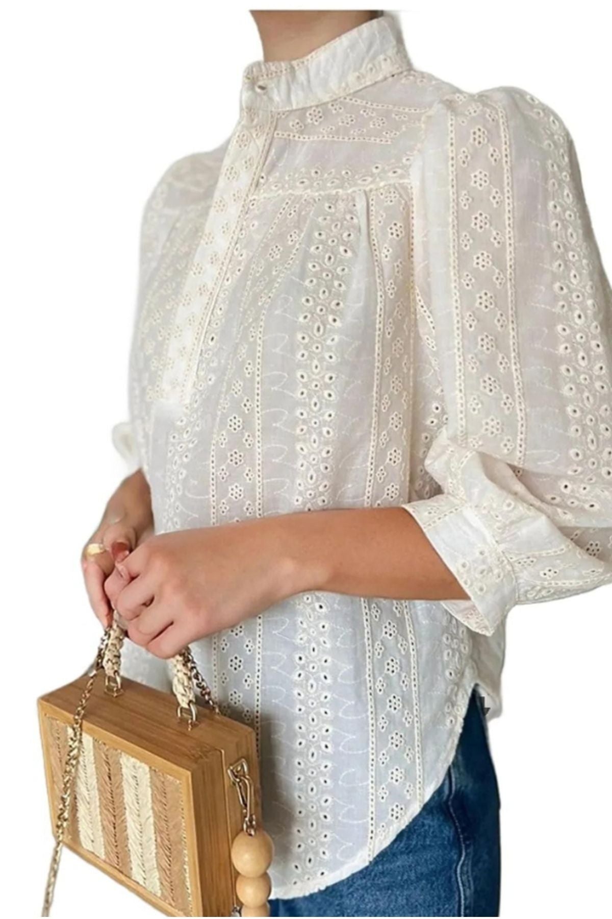Ariel Women's Broderie Anglaise Button-Up Blouse - Cream