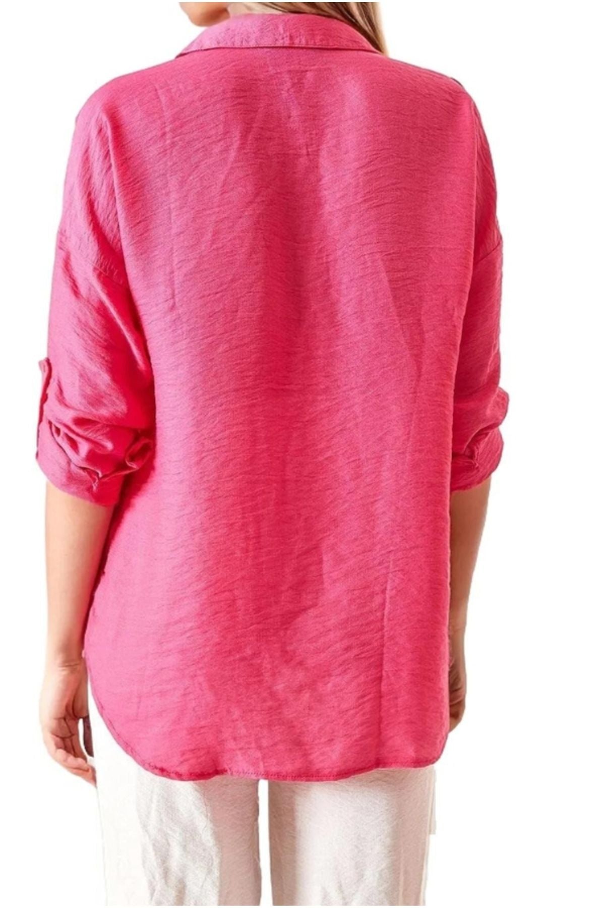 Natasha Women's Embroidered Oversized Shirt - Fuchsia