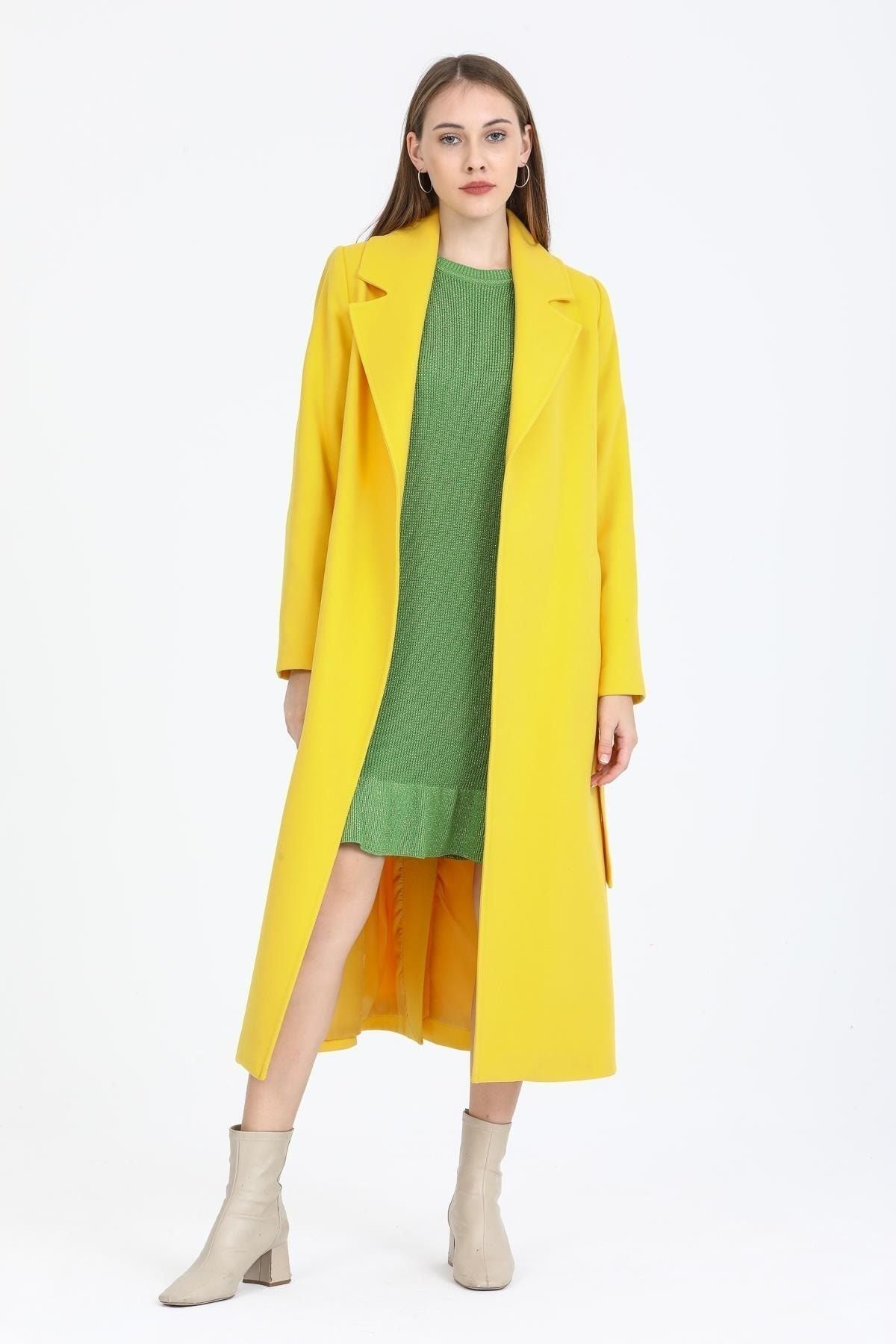 Faye Women's Belted Notched Collar Coat - Yellow - product image 4