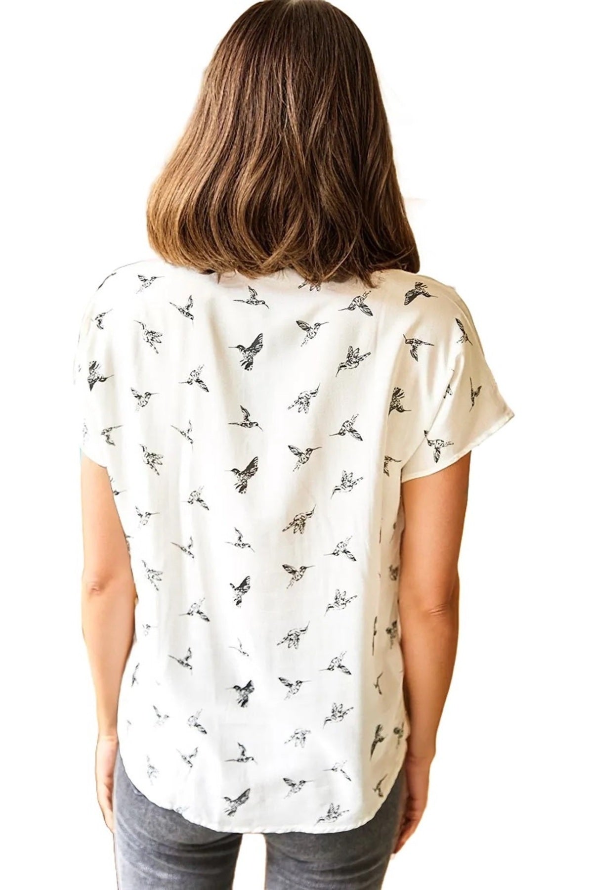 Charlotte Women's Viscose Short Sleeve Batwing Shirt - Bird Print