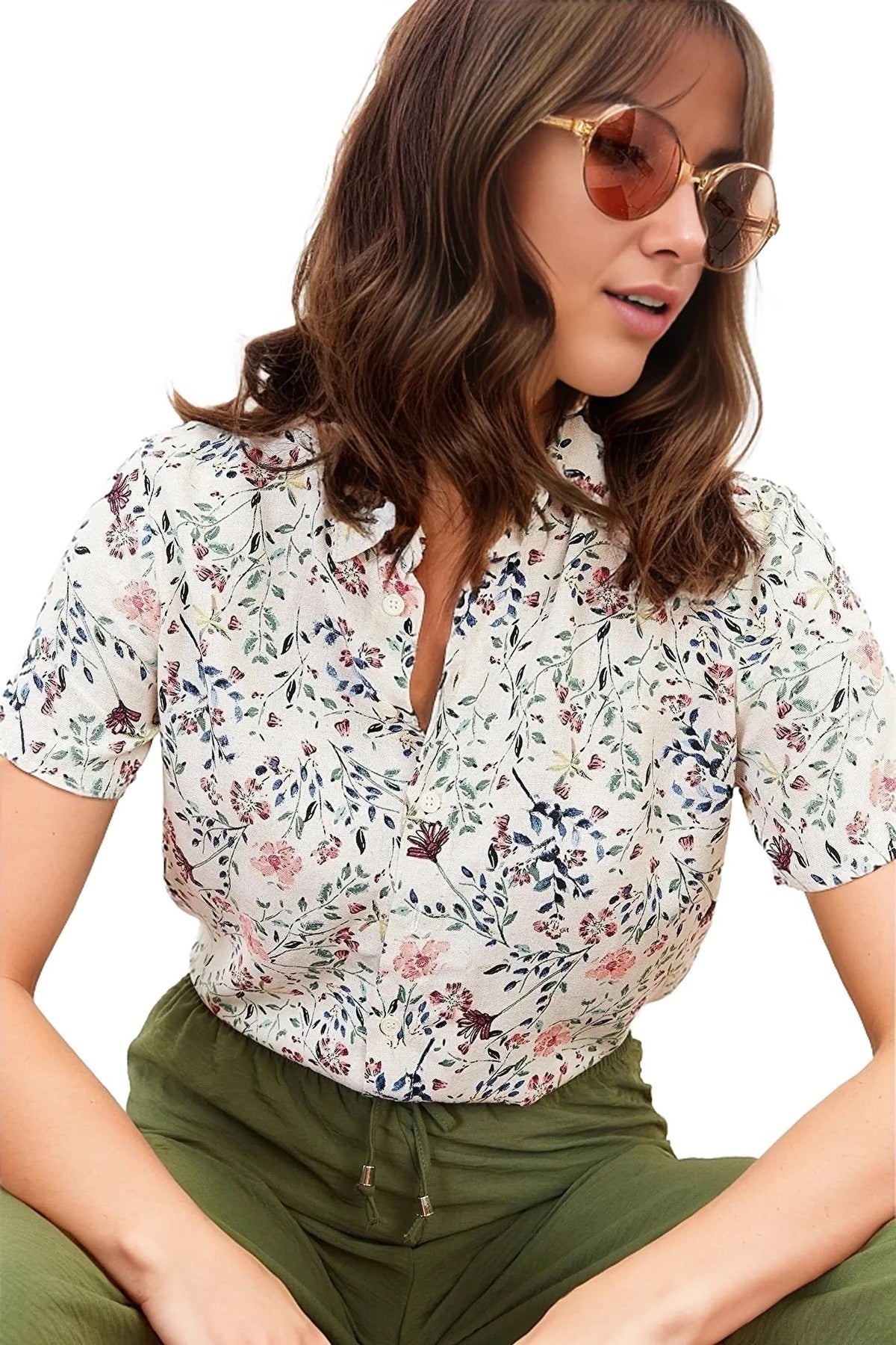 Charlotte Women's Short Sleeve Batwing Shirt - Mini Pink Floral