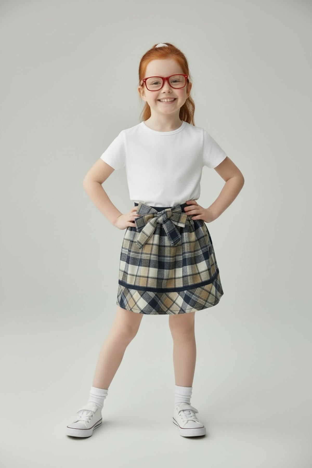 Alida Girls' Plaid Skirt - Navy Beige White Plaid - product image 4