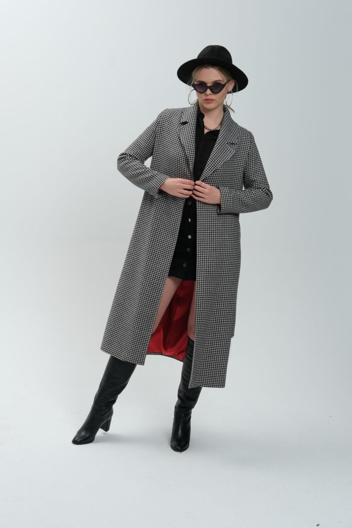 Callista Women's Long Lined Coat - Black Micro Houndstooth - product image 4