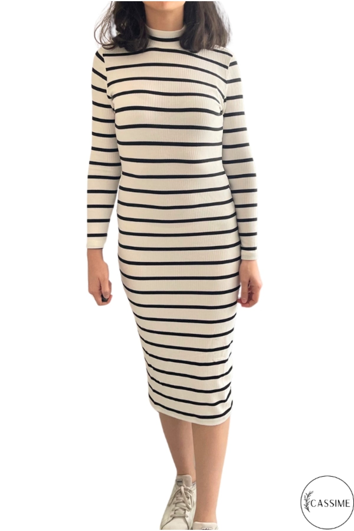 Erin Women's Striped Ribbed Knit Bodycon Dress - White
