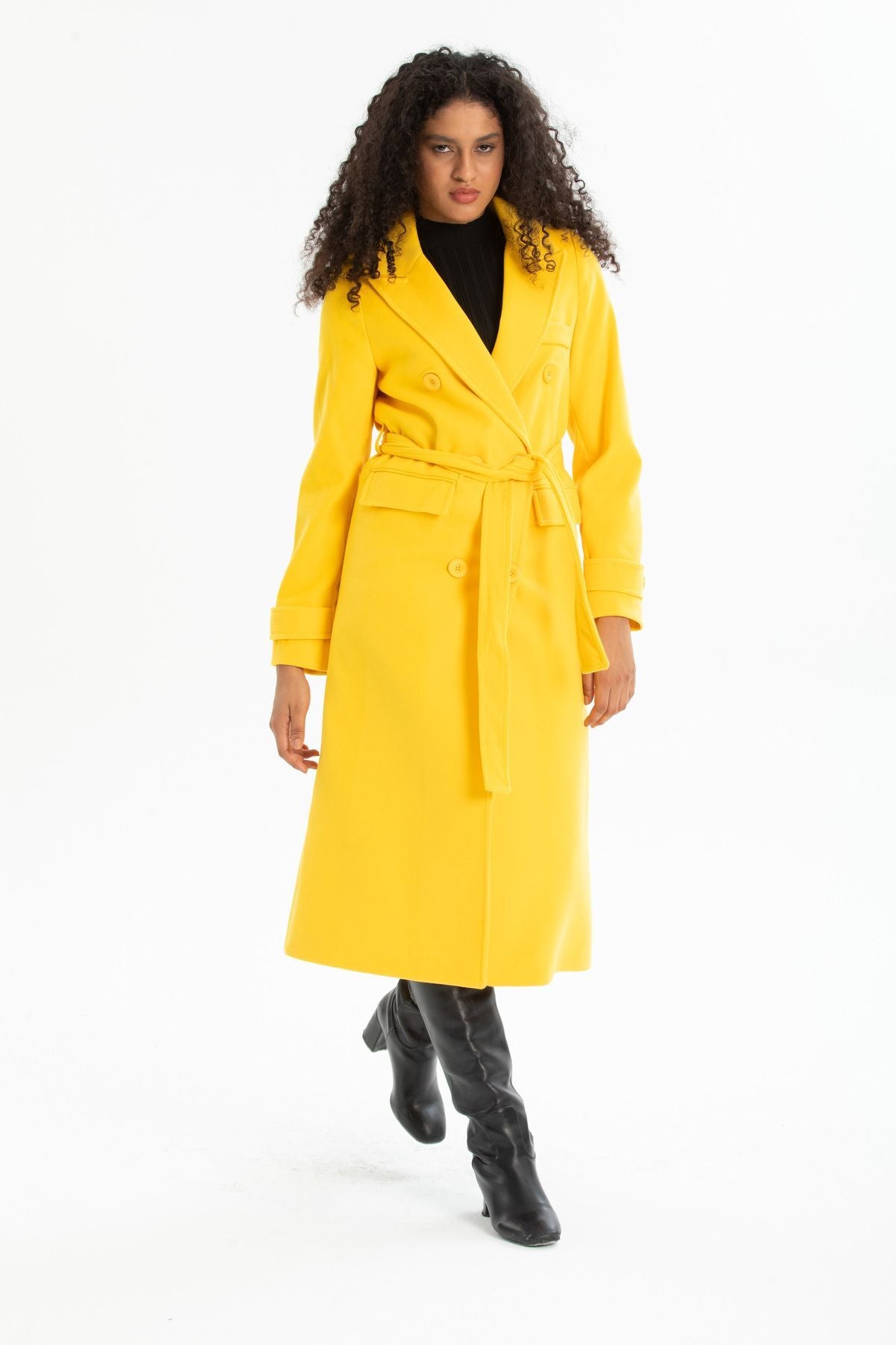 Belinda Women's Belted Notched Collar Coat - Yellow - product image 5